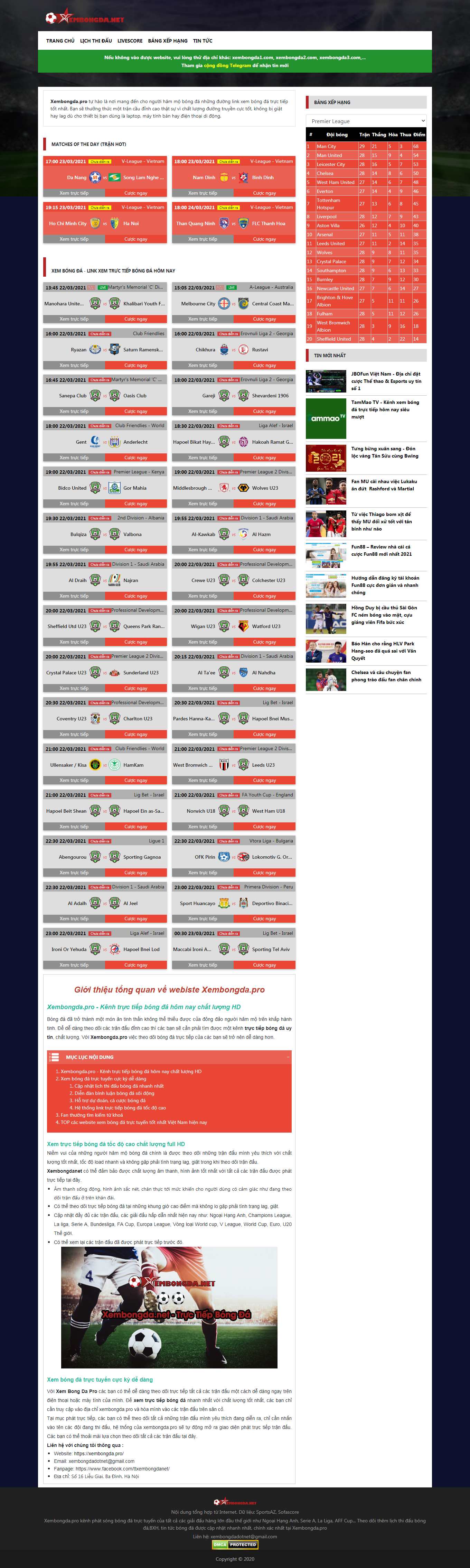 Thiết kế Website web bóng đá trực tuyến - xembongdapro