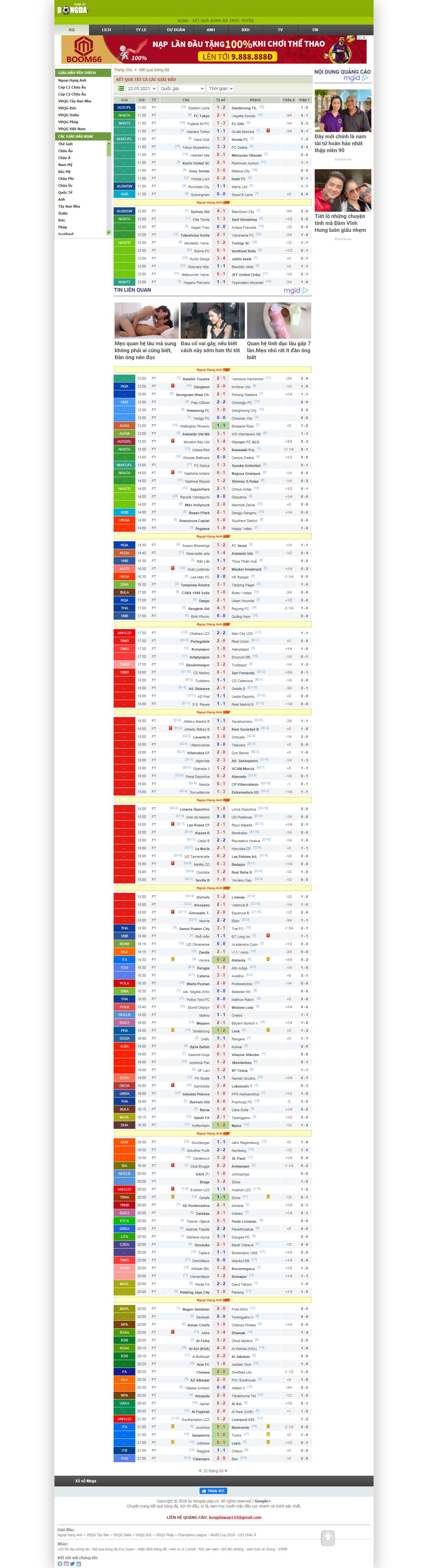 Thiết kế Website web kết quả bóng đá - bongdawapvn