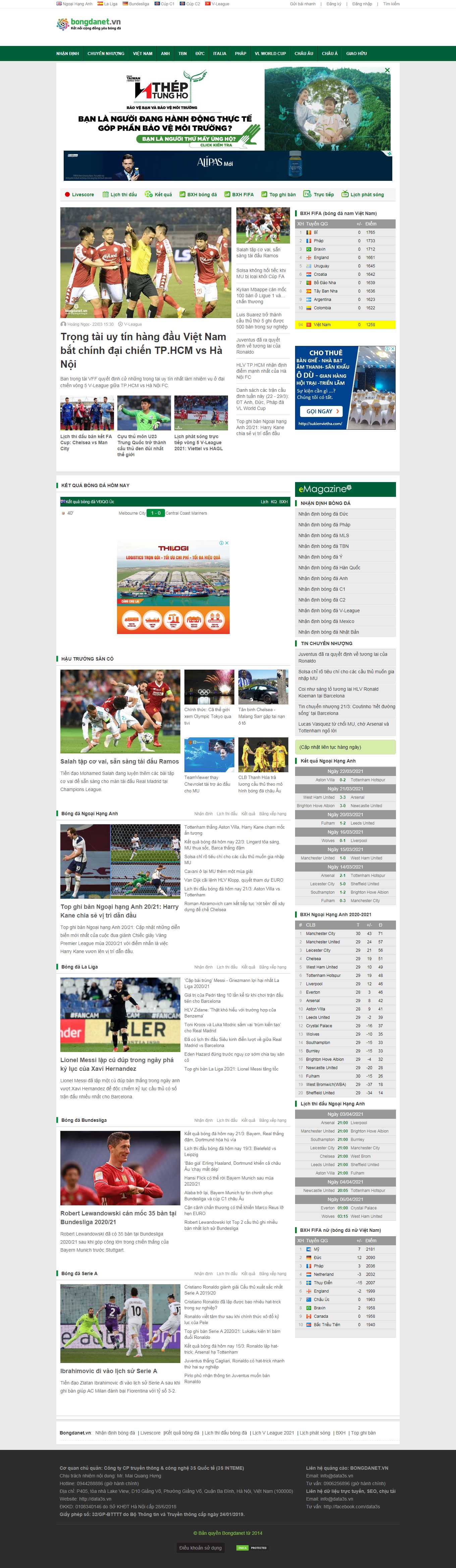 Thiết kế Website web kết quả bóng đá - bongdanetvn