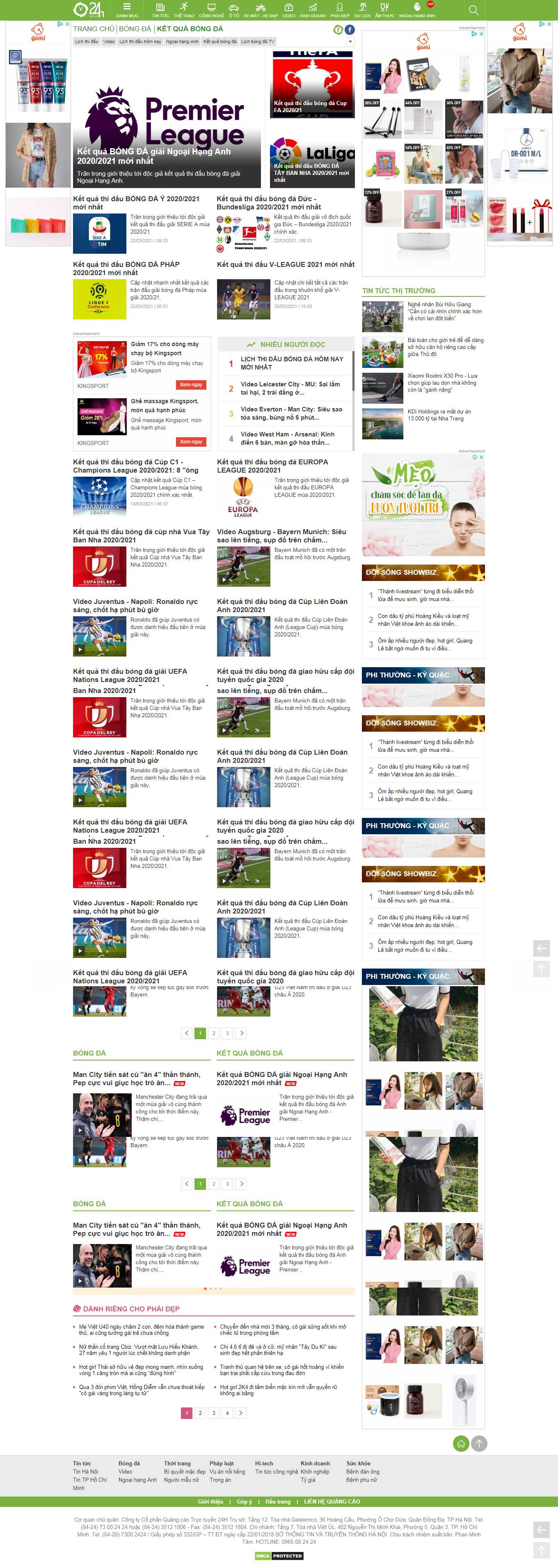 Thiết kế Website web kết quả bóng đá - www24hcomvn