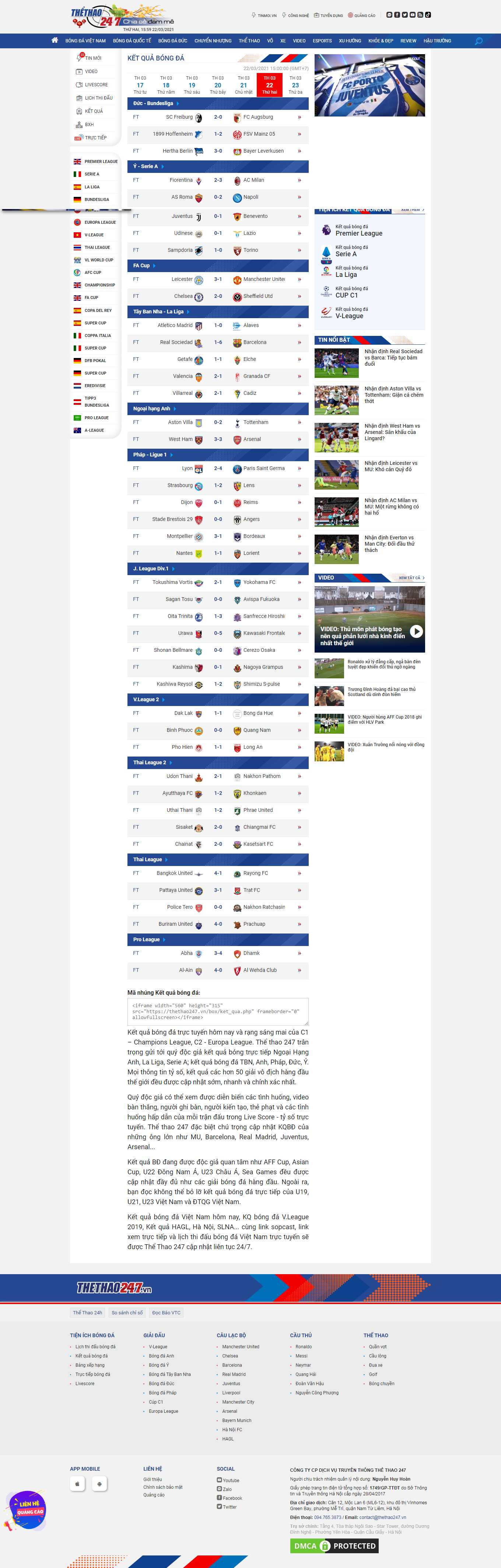 Thiết kế Website web kết quả bóng đá - thethao247vn