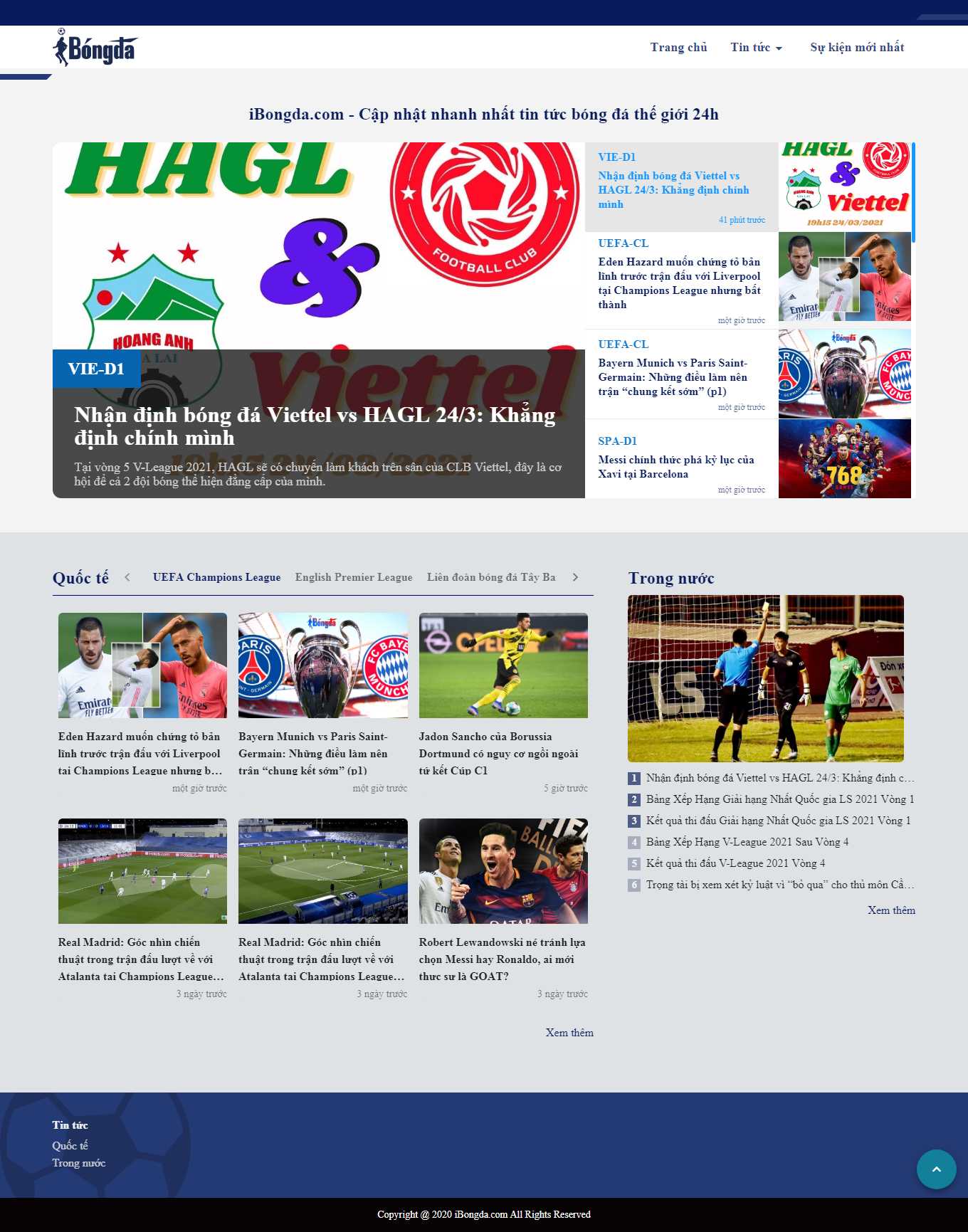 Thiết kế Website web kết quả bóng đá - ibongdacom