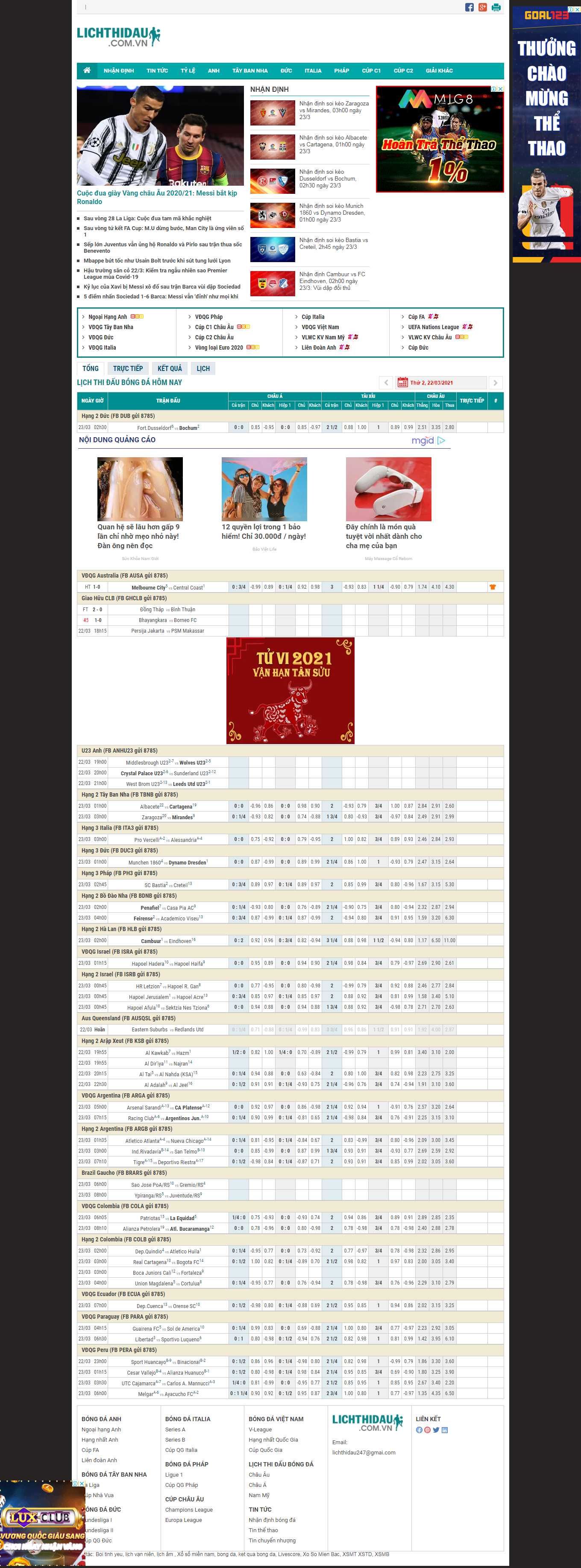 Thiết kế Website web kết quả bóng đá - lichthidaucomvn