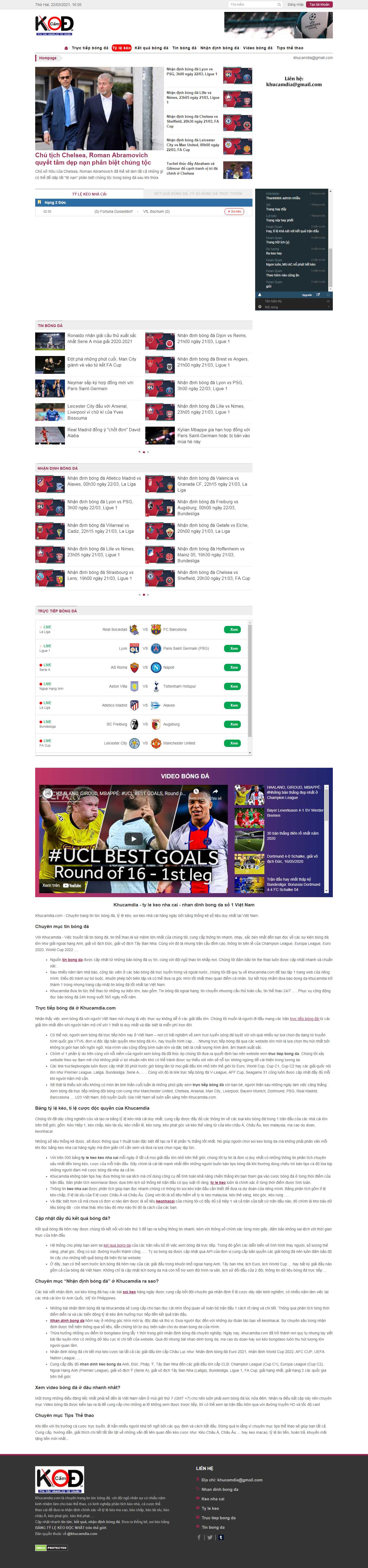 Thiết kế Website web kết quả bóng đá - khucamdiacom