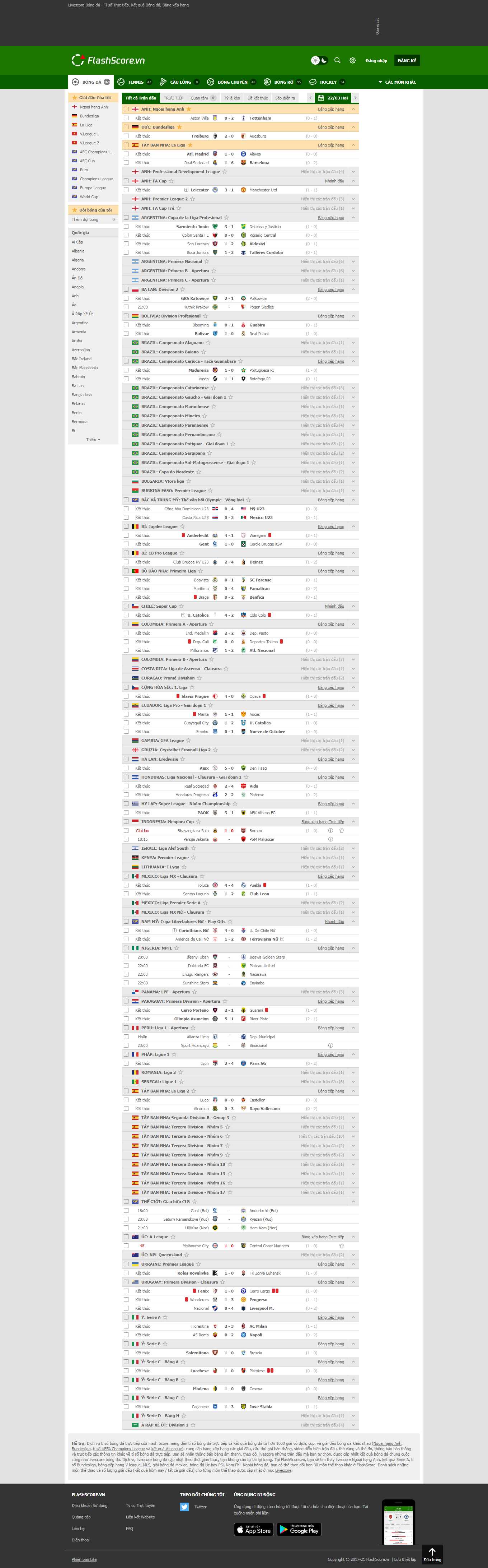 Thiết kế Website web kết quả bóng đá - wwwflashscorevn