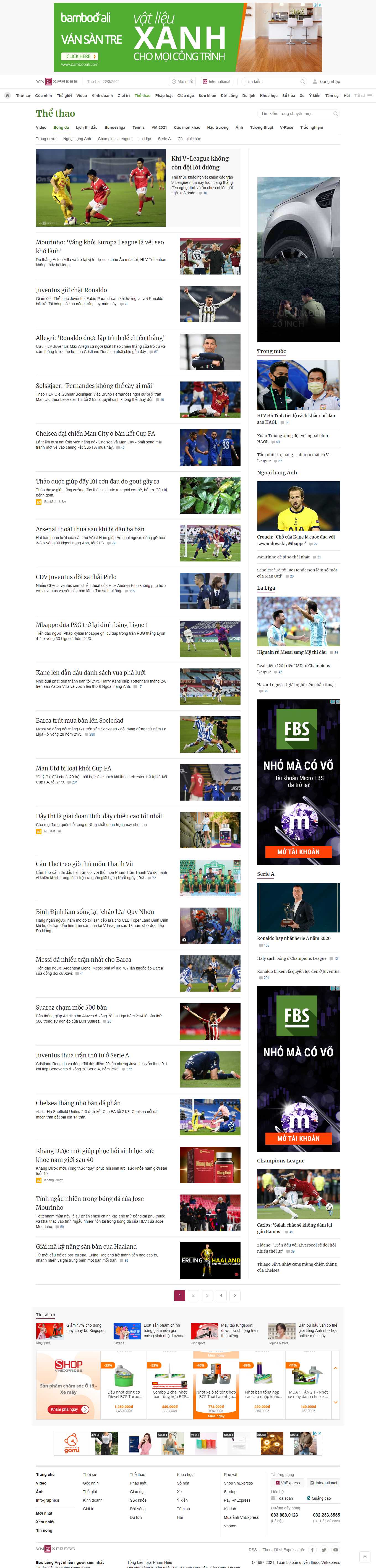 Thiết kế Website web kết quả bóng đá - vnexpressnet