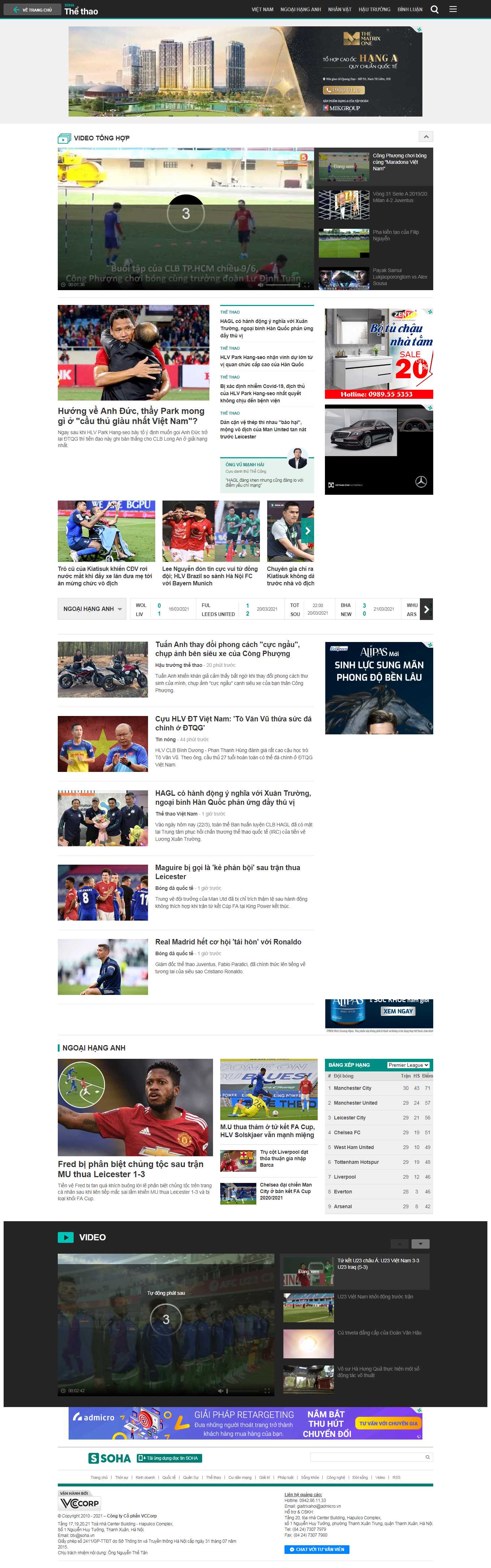 Thiết kế Website web kết quả bóng đá - sohavn