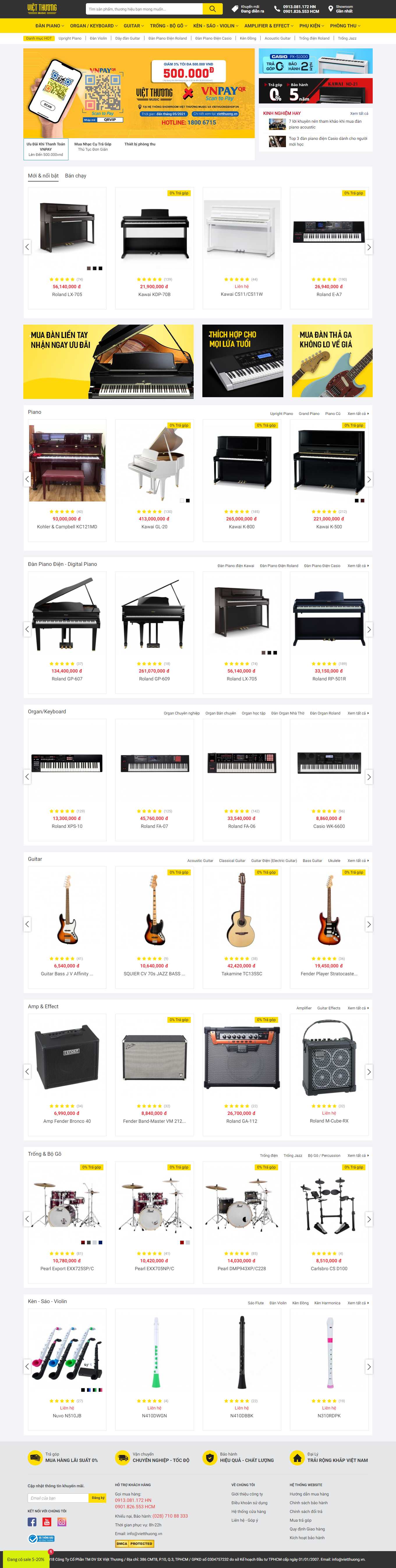 Thiết kế Website Web bán đàn piano, guita, organ - vietthuongshopvn