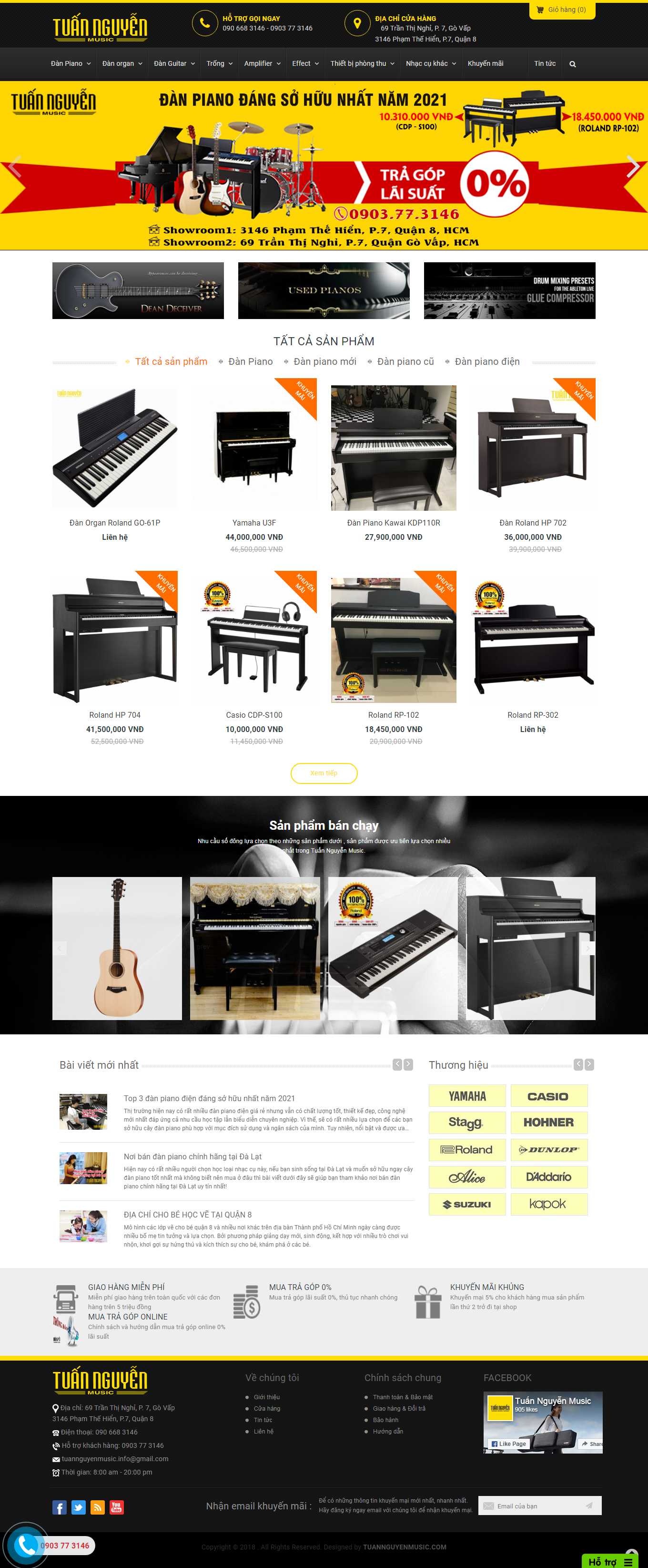 Thiết kế Website Web bán đàn piano, guita, organ - tuannguyenmusiccom