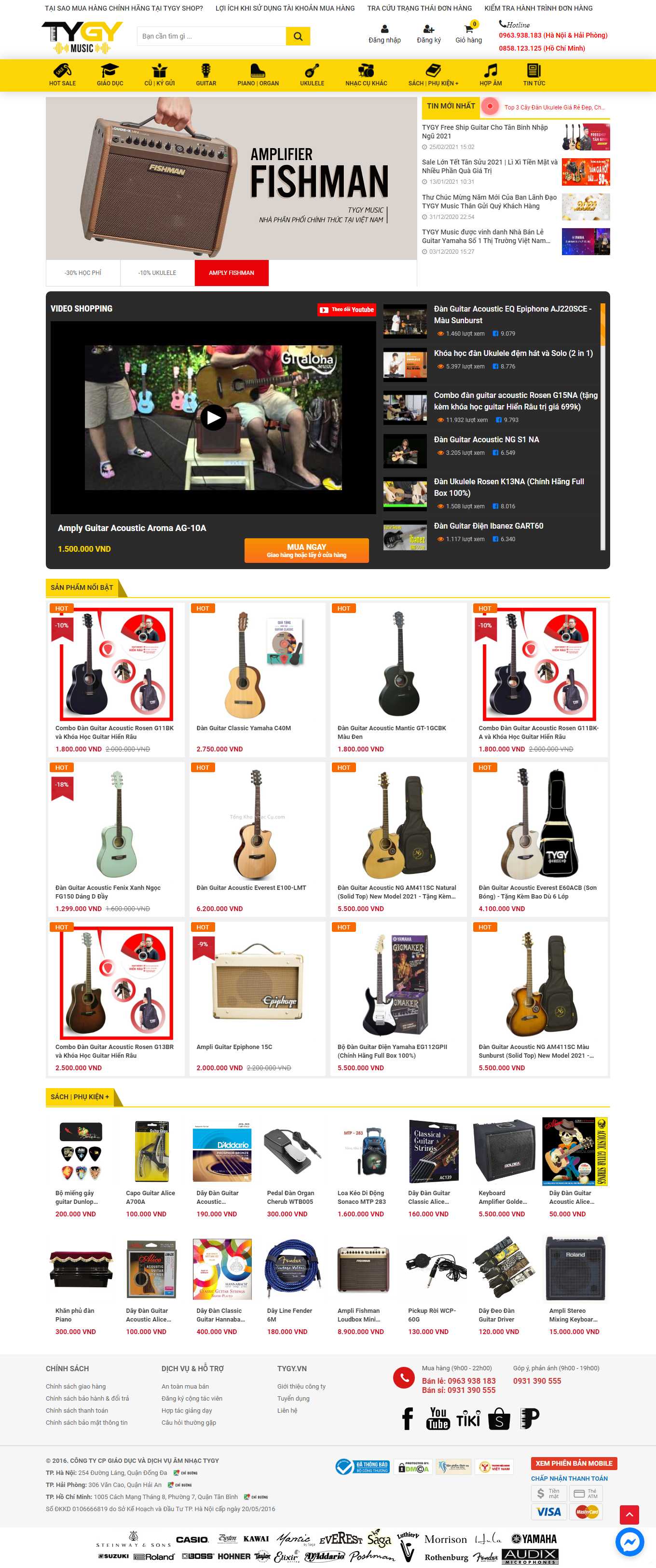 Thiết kế Website Web bán đàn piano, guita, organ - tongkhonhaccucom