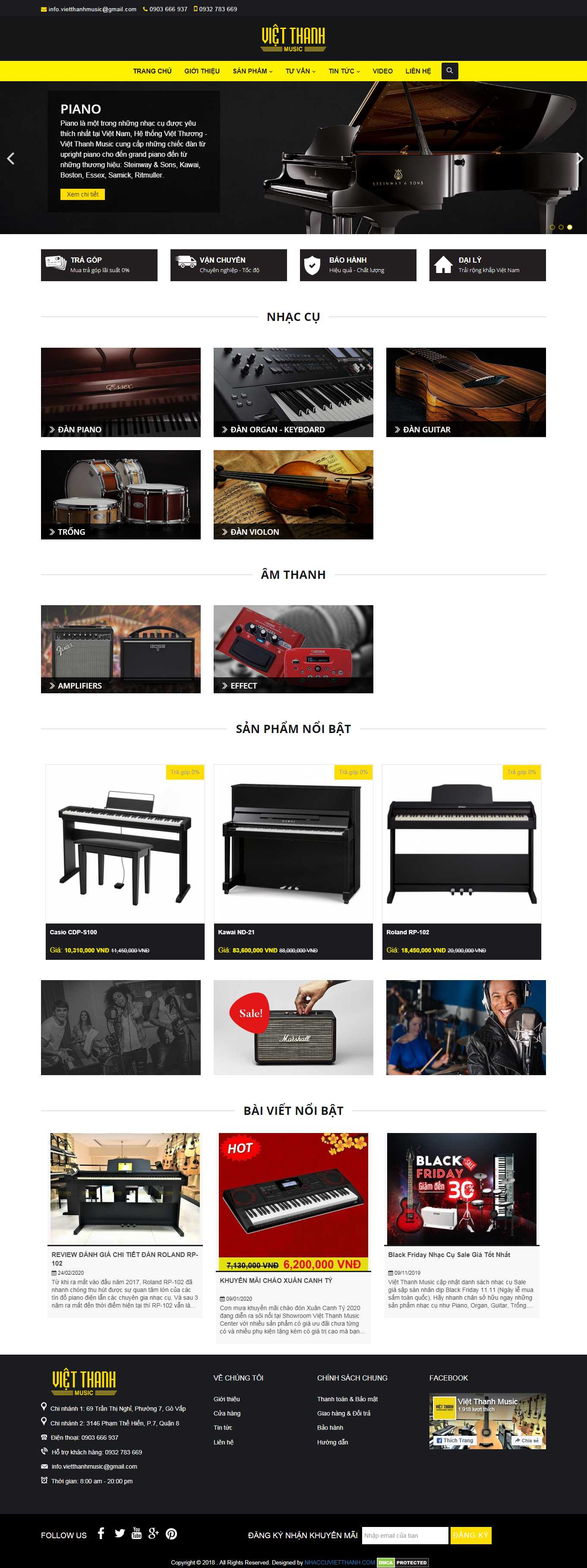 Thiết kế Website Web bán đàn piano, guita, organ - nhaccuvietthanhcom