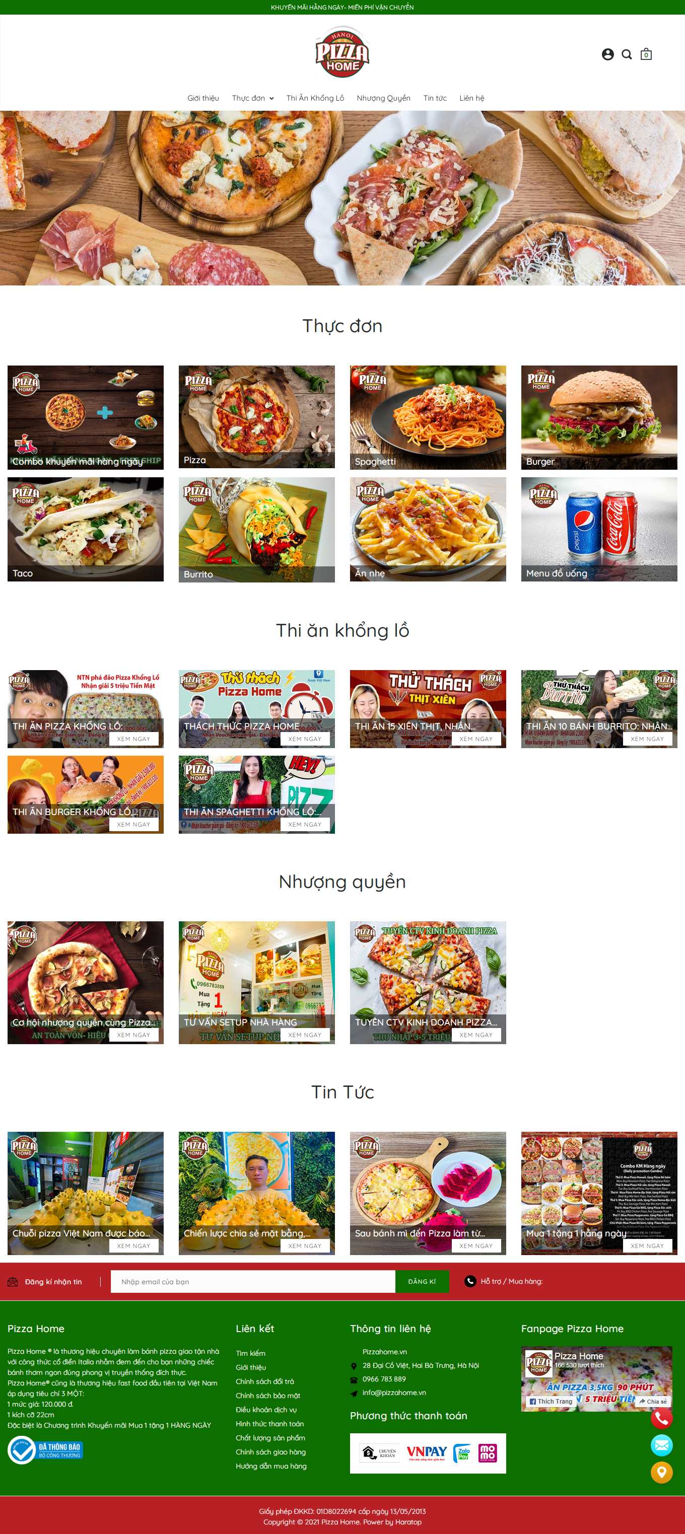 [pizzasunflower] Thiết kế Website Web bán bánh pizza - pizzahomevn