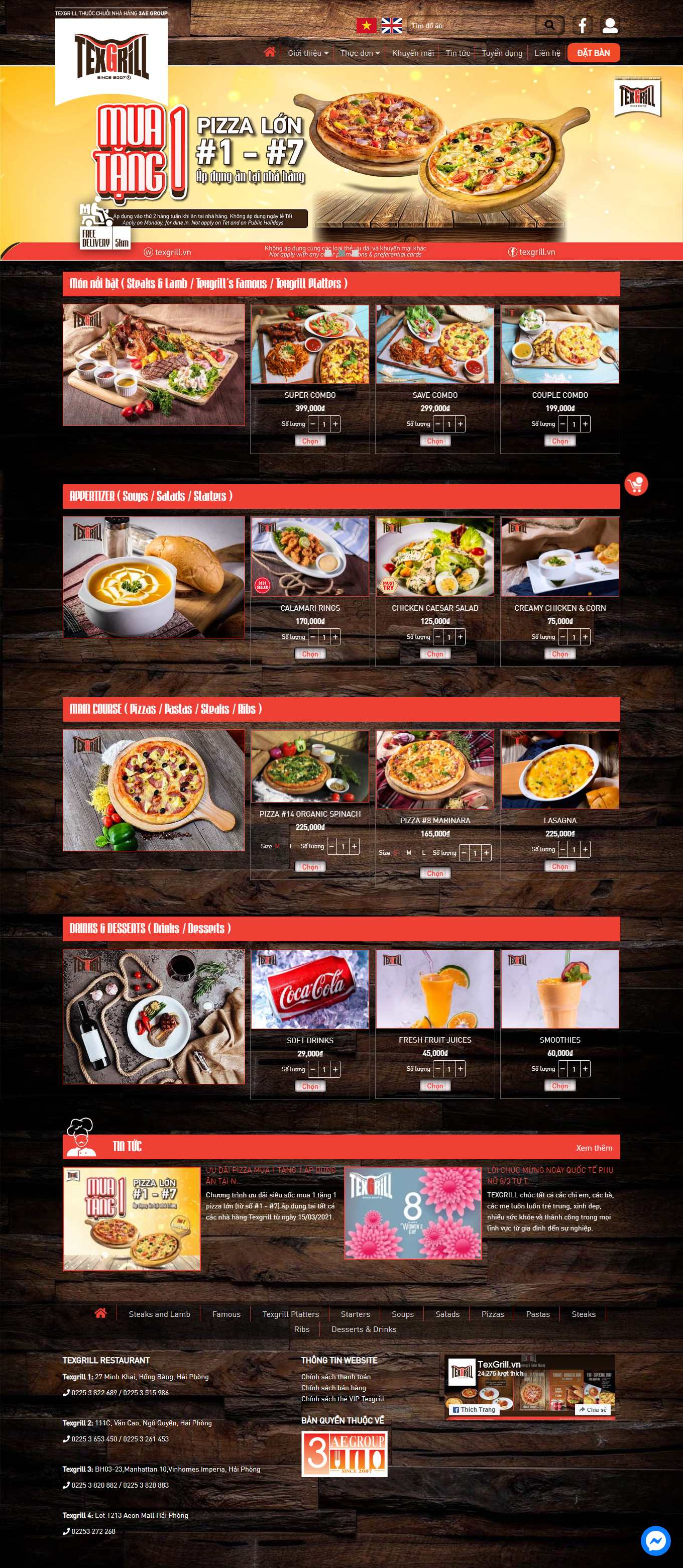 [pizzasunflower] Thiết kế Website Web bán bánh pizza - texgrillvn