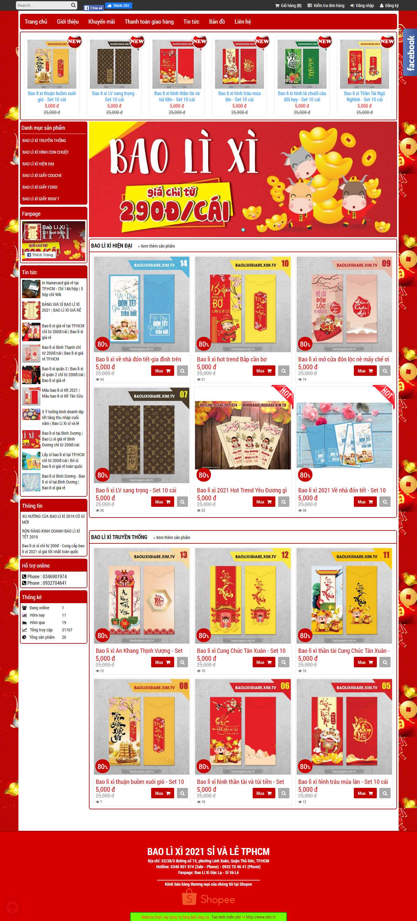 [tienlixidoc] Thiết kế Website Web bán phong bao lì xì - baolixigiareximtv