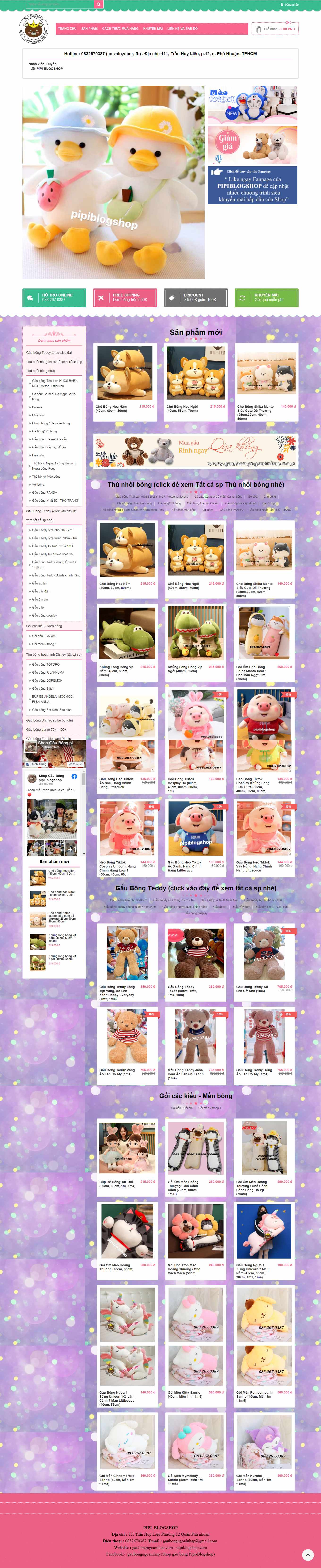 Thiết kế Website Web thú nhồi bông, quà lưu niệm - pipiblogshopcom