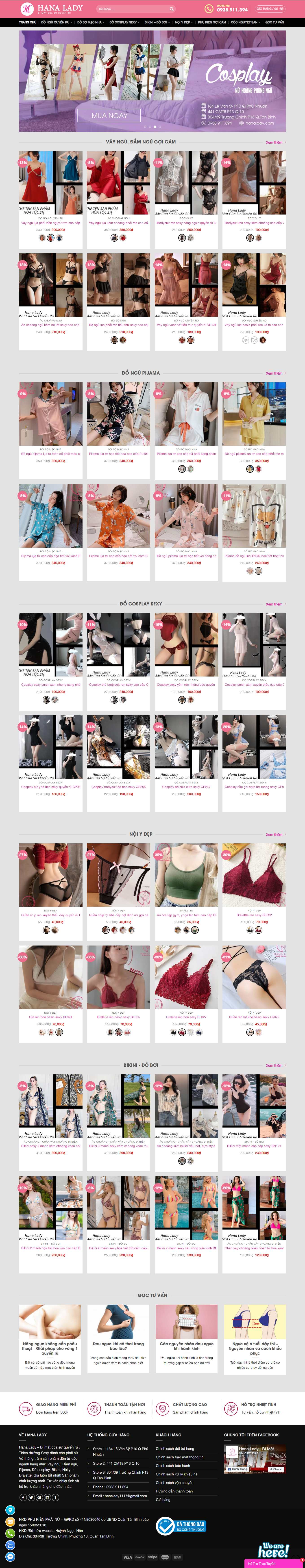 Thiết kế Website Web bán đồ lót đồ ngủ Nam Nữ Online - hanaladycom