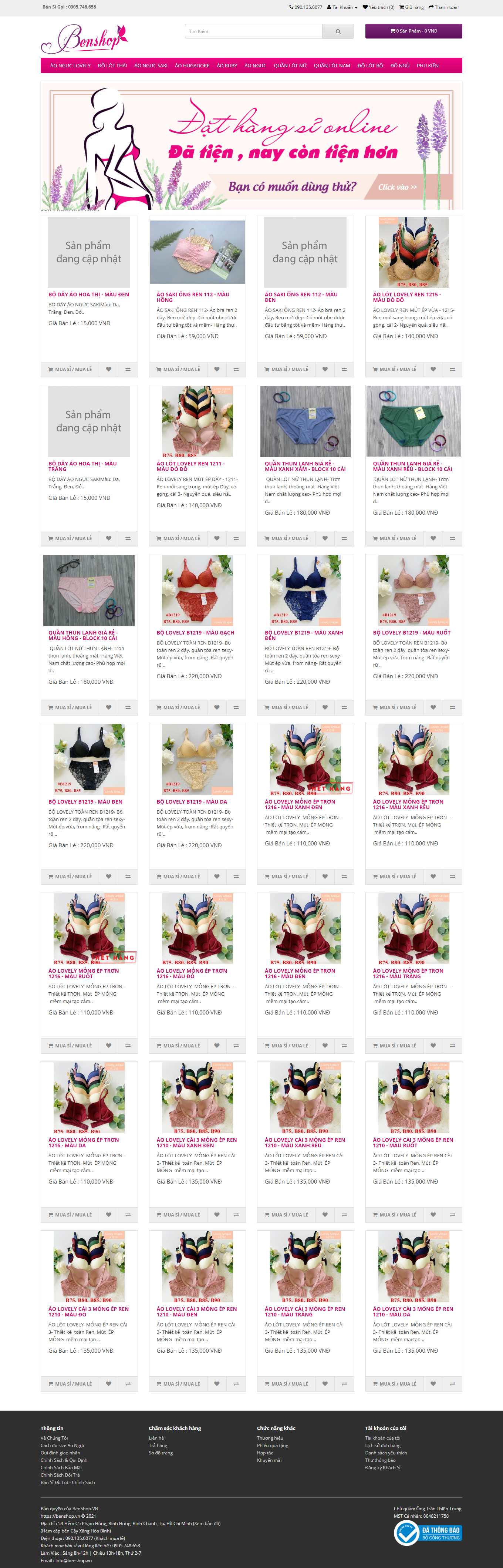 Thiết kế Website Web bán đồ lót đồ ngủ Nam Nữ Online - benshopvn