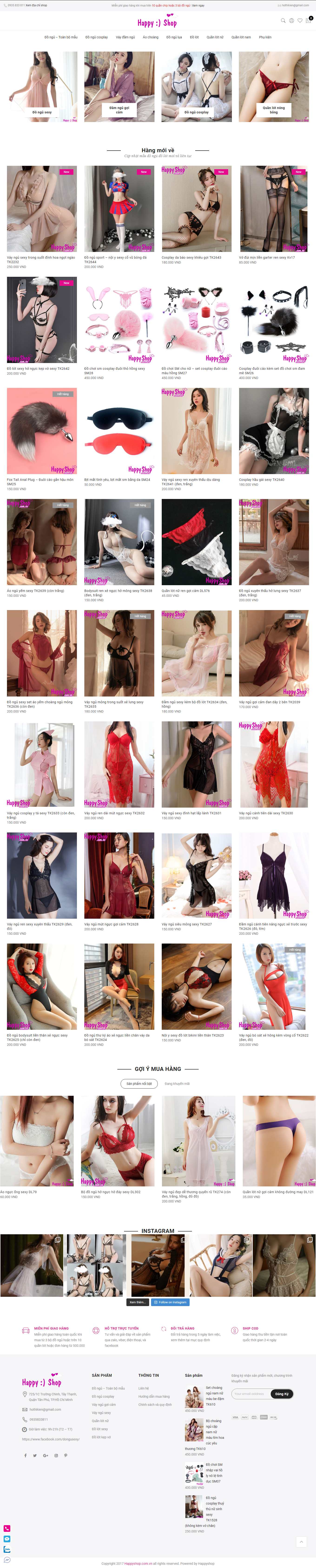 Thiết kế Website Web bán đồ lót đồ ngủ Nam Nữ Online - happyshopcomvn