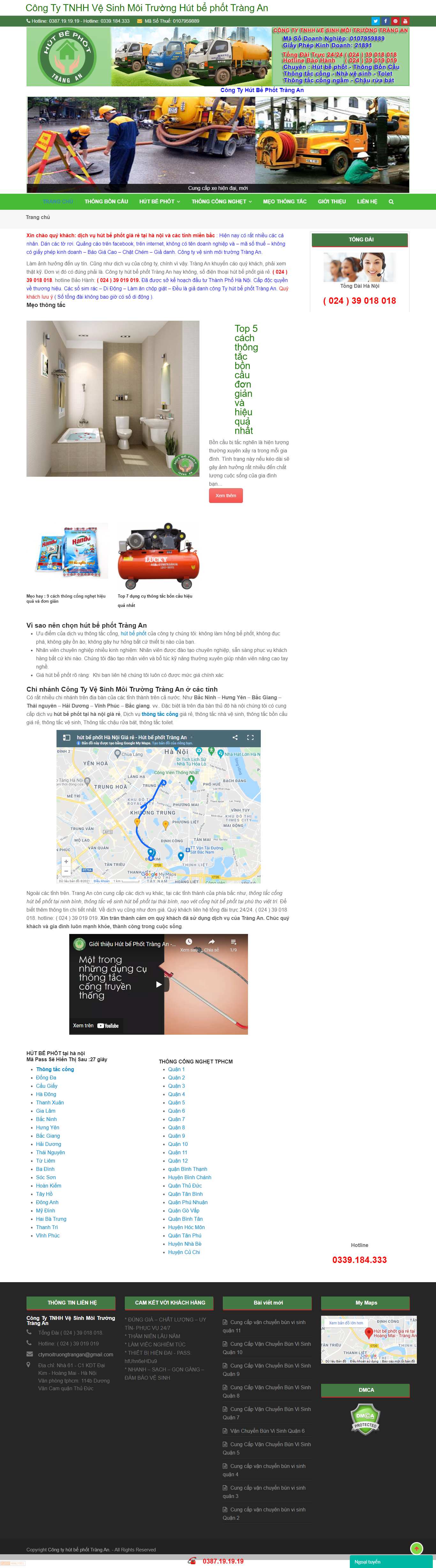 [moitruongsach] Thiết kế Website Web dịch vụ thông tắc công - hutbephottrangancom