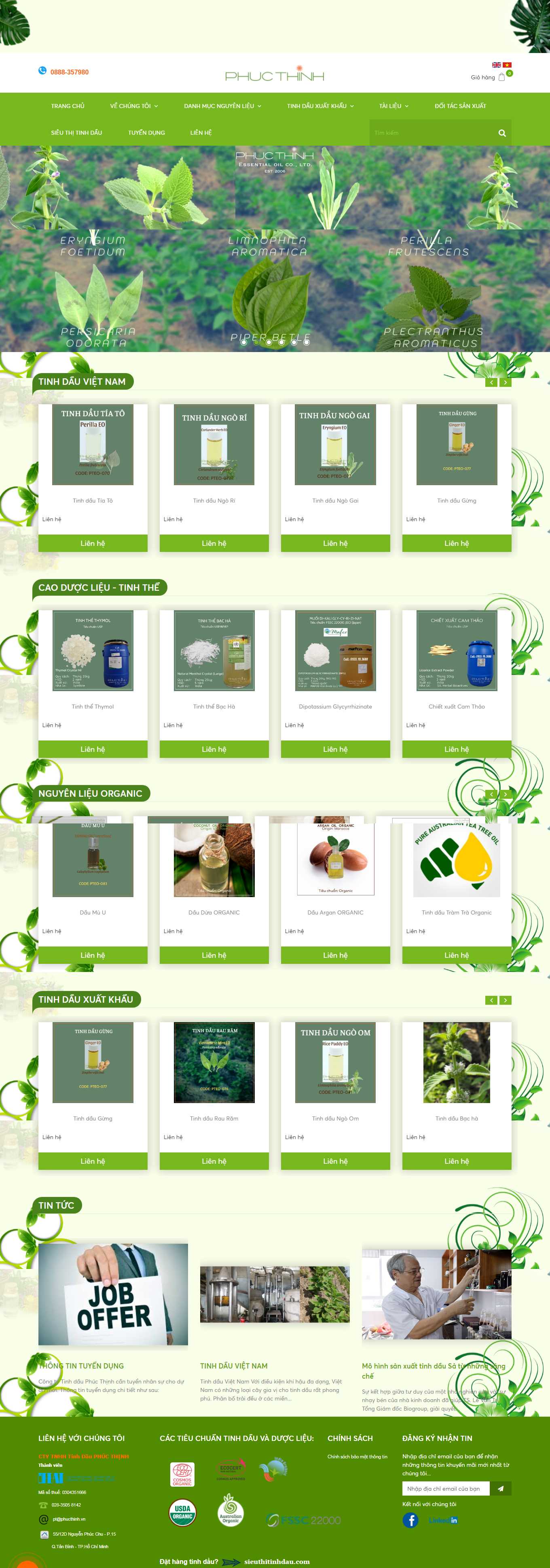 Thiết kế Website Web bán tinh dầu nguyên chất - phucthinhvn