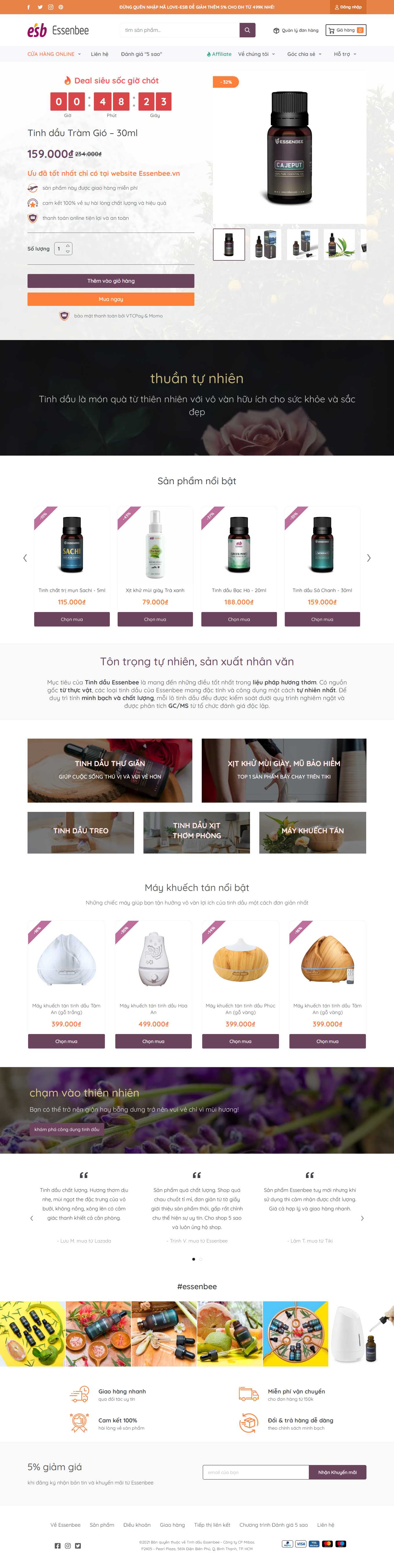 Thiết kế Website Web bán tinh dầu nguyên chất - essenbeevn