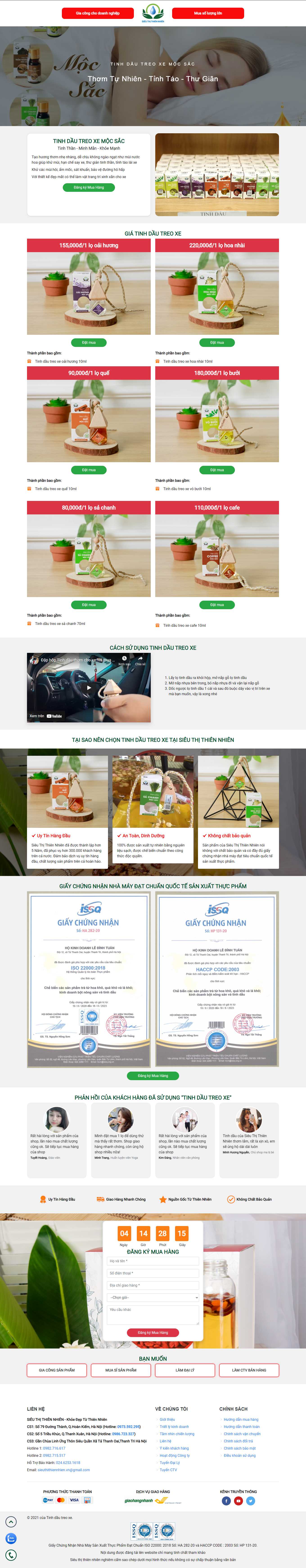 Thiết kế Website Web bán tinh dầu nguyên chất - tinhdautreoxecomvn