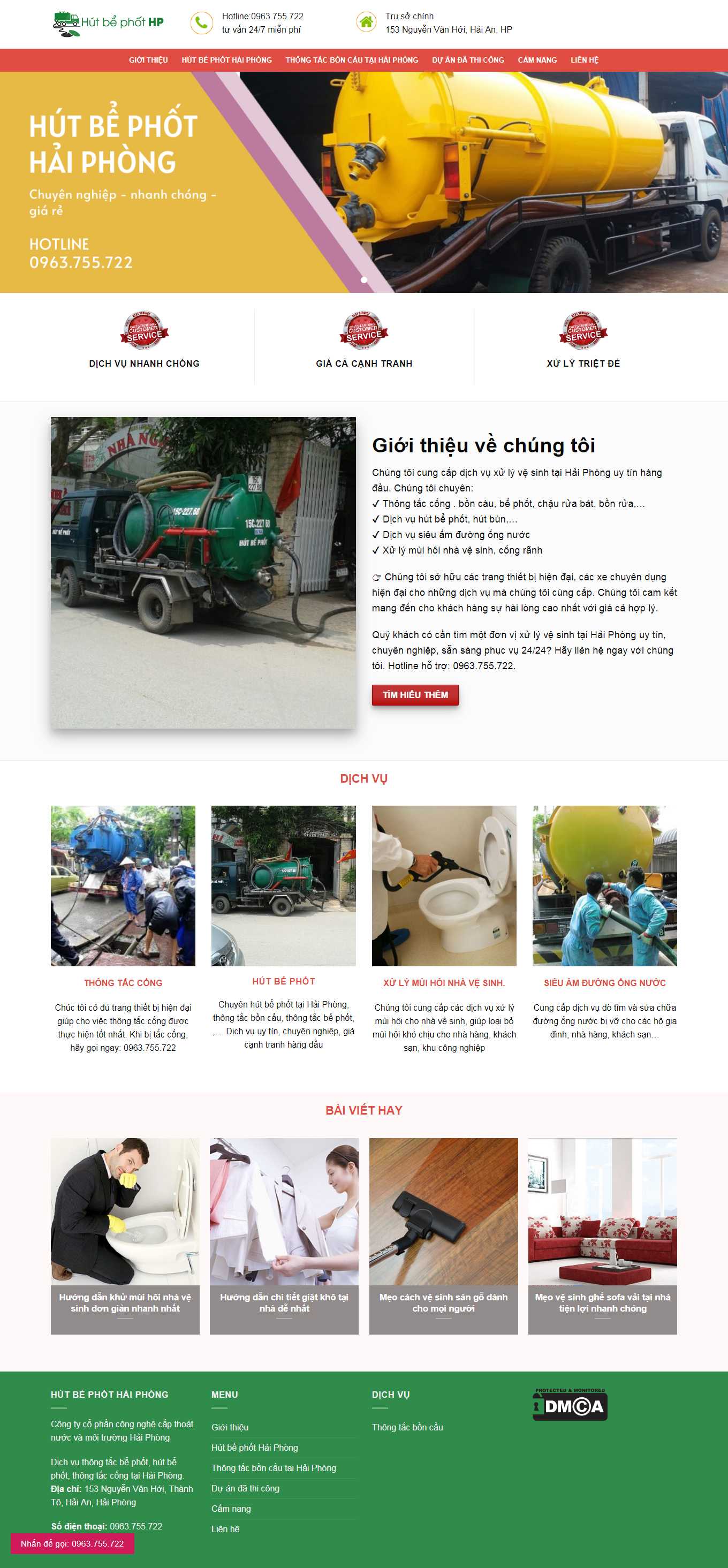 Thiết kế Website Web dịch vụ hút bể phốt - thongtacbephothaiphongcom