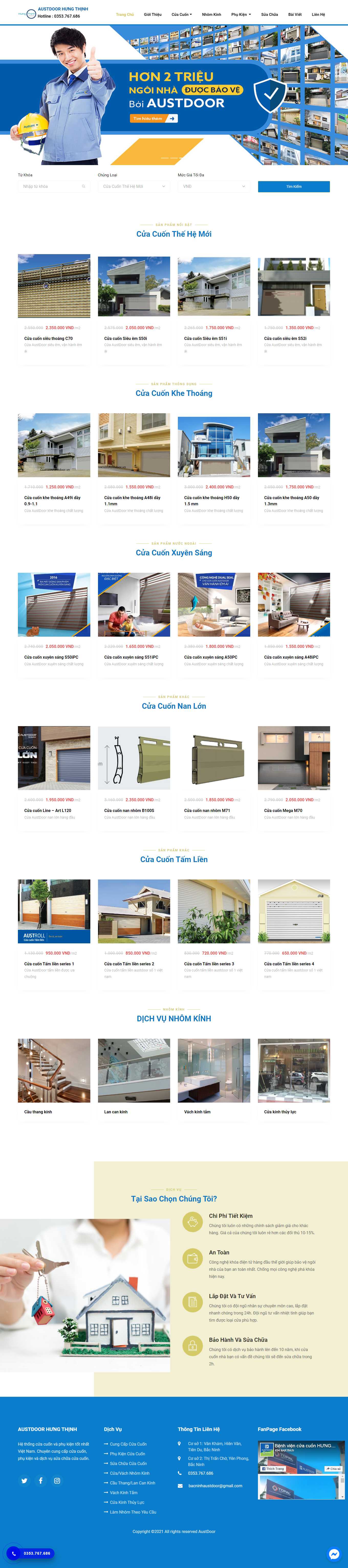 [cuacuonmiennam] Thiết kế Website Web nhôm kính, cửa cuốn - austdoorbacninhcom