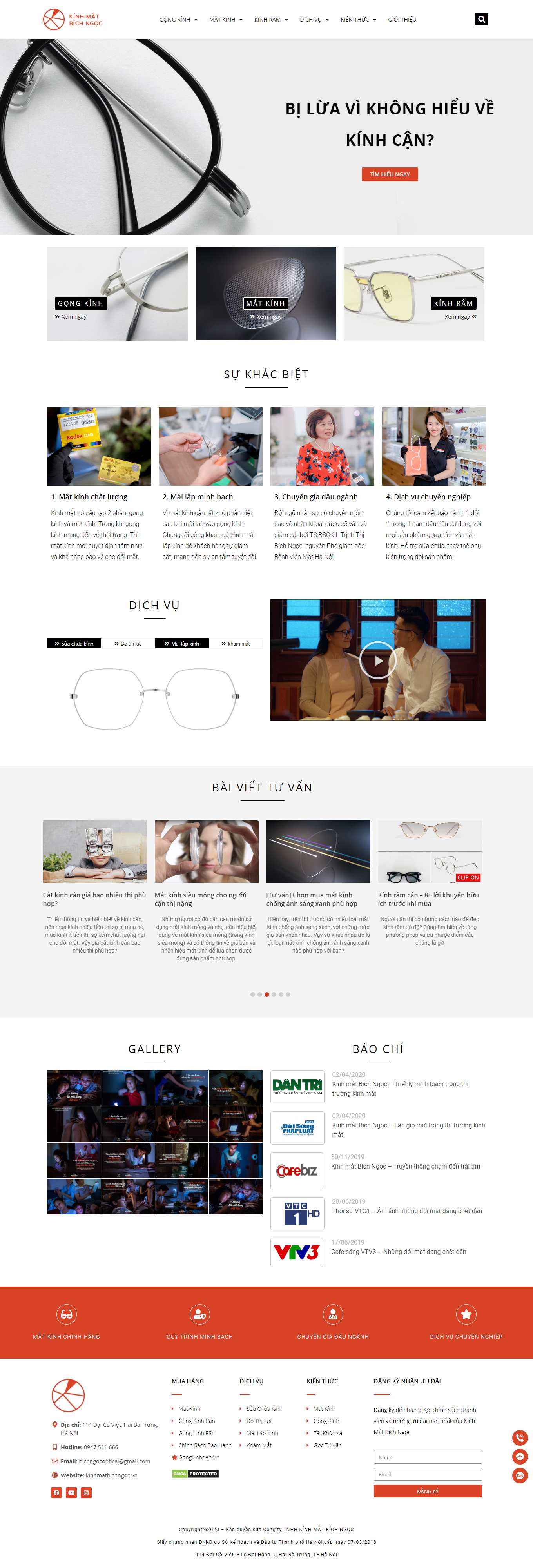 Thiết kế Website Web kính mắt thời trang, cao cấp - kinhmatbichngocvn