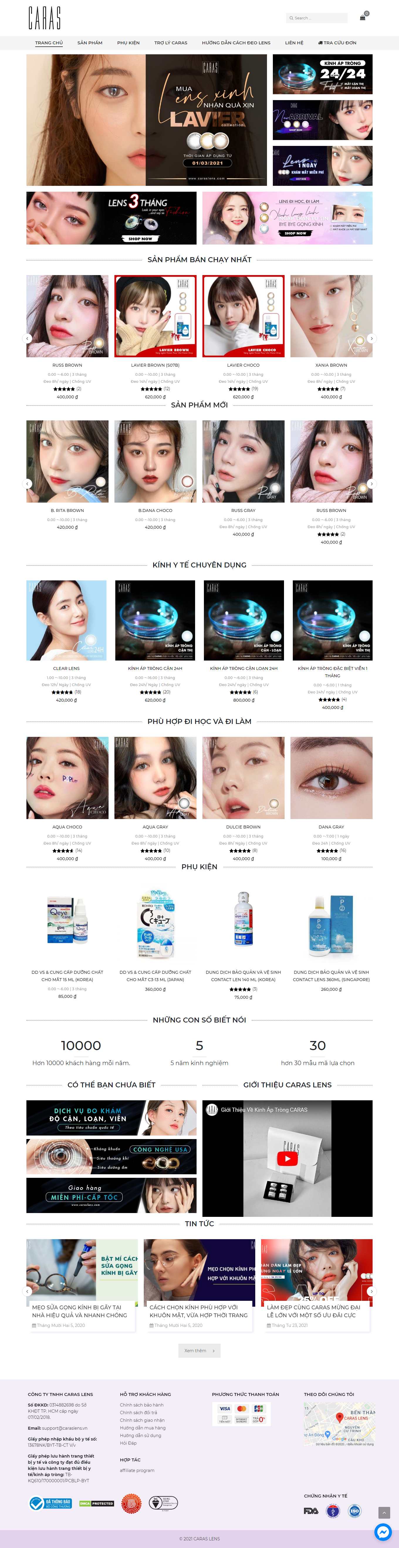 Thiết kế Website Web kính mắt thời trang, cao cấp - caraslenscom