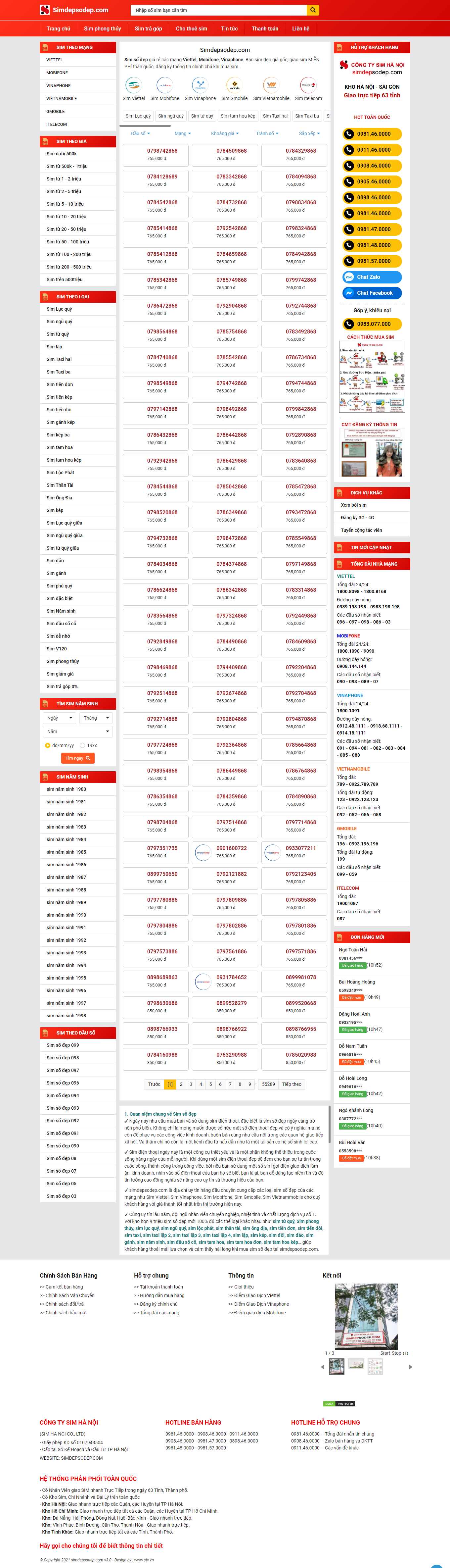 [khosim] Thiết kế Website Web bán sim thẻ - simdepsodepcom
