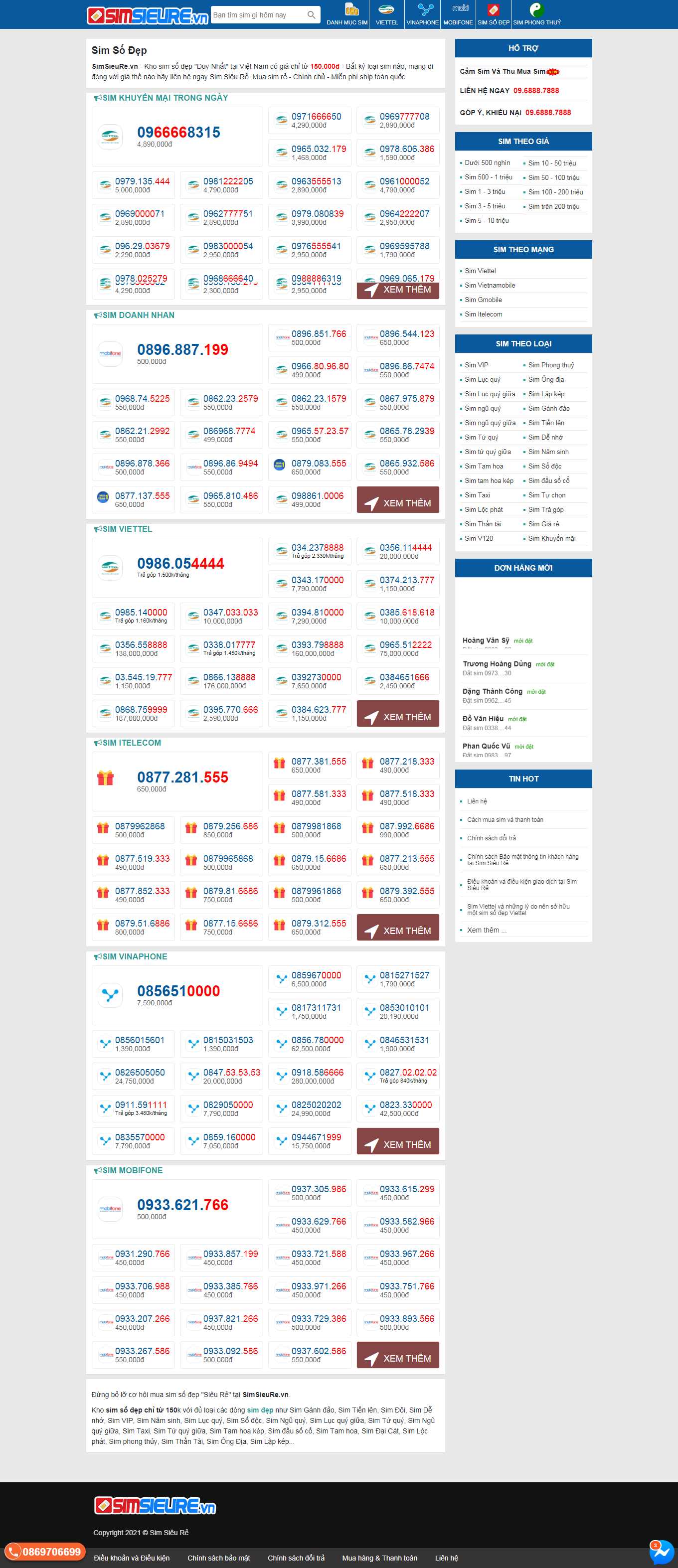 [khosim] Thiết kế Website Web bán sim thẻ - simsieurevn
