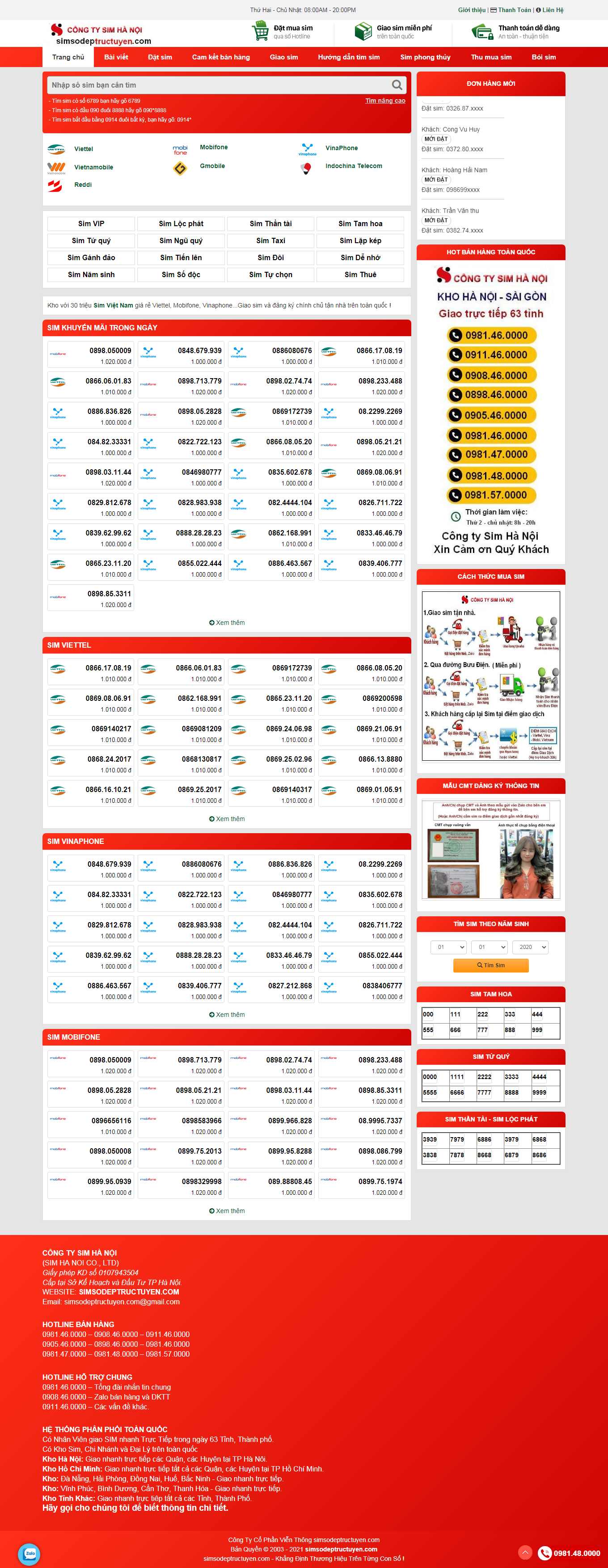 [khosim] Thiết kế Website Web bán sim thẻ - simsodeptructuyencom