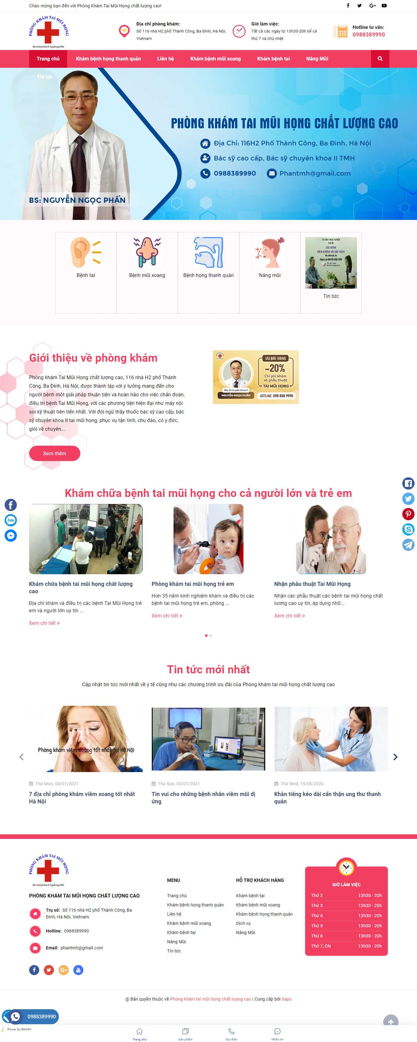 [khamtaimuihongnhi] Thiết kế Website Web phòng khám tai mũi họng - phongkhamtaimuihongnet