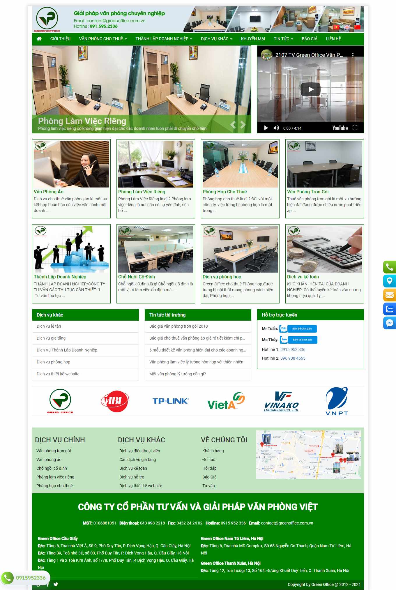 Thiết kế Website Web văn phòng chia sẻ - greenofficecomvn