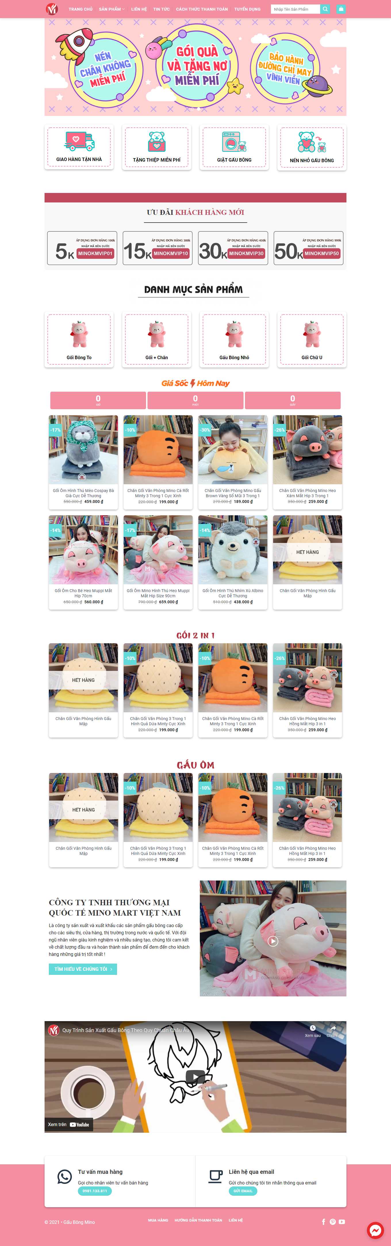 [gaushop] Thiết kế Website Web thú nhồi bông - gaubongminocom