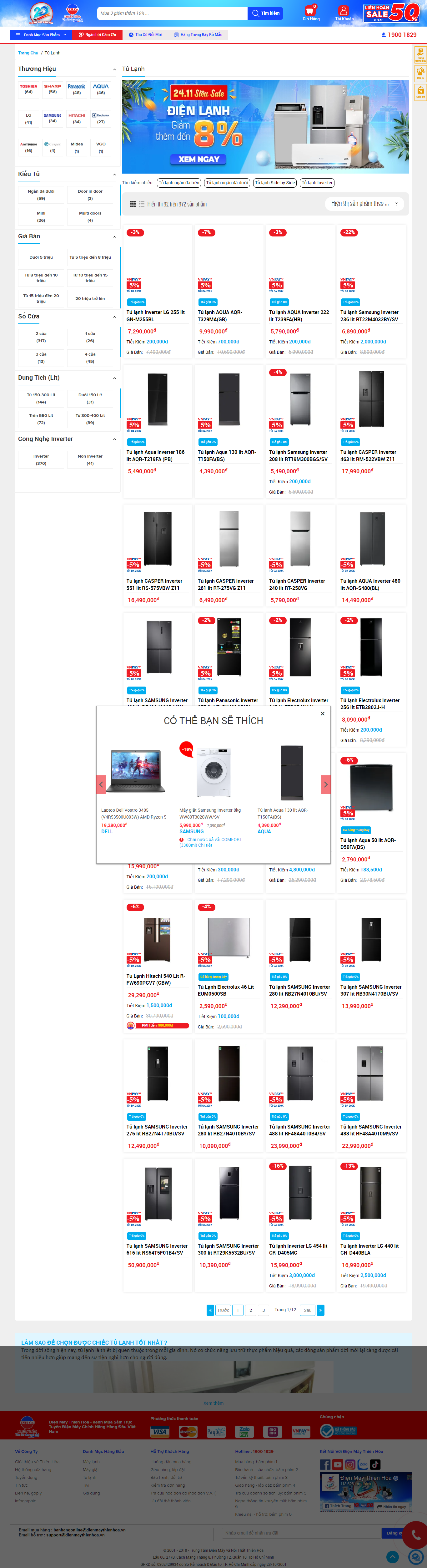 [khohangnhatbai] Thiết kế Website Web bán tủ lạnh - dienmaythienhoavn