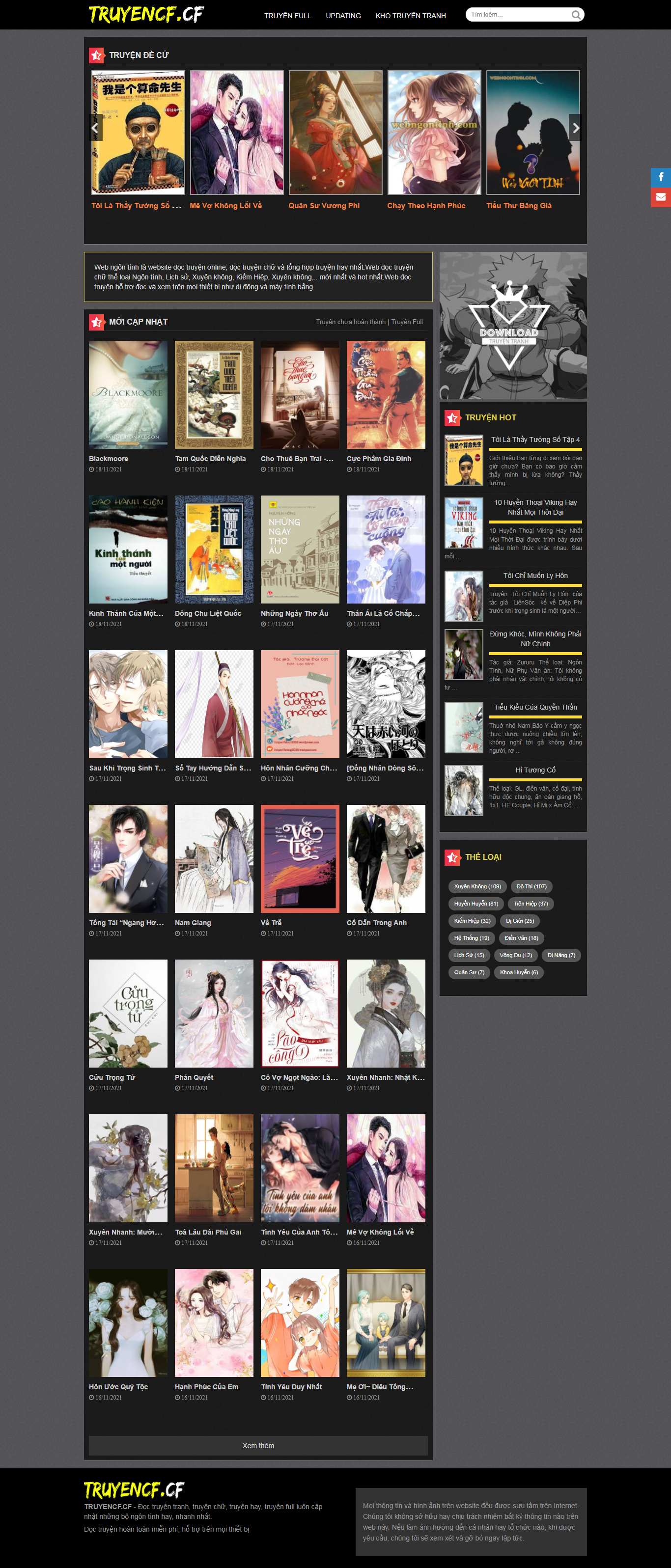 Thiết kế Website web truyện chữ - wwwtruyencfcf