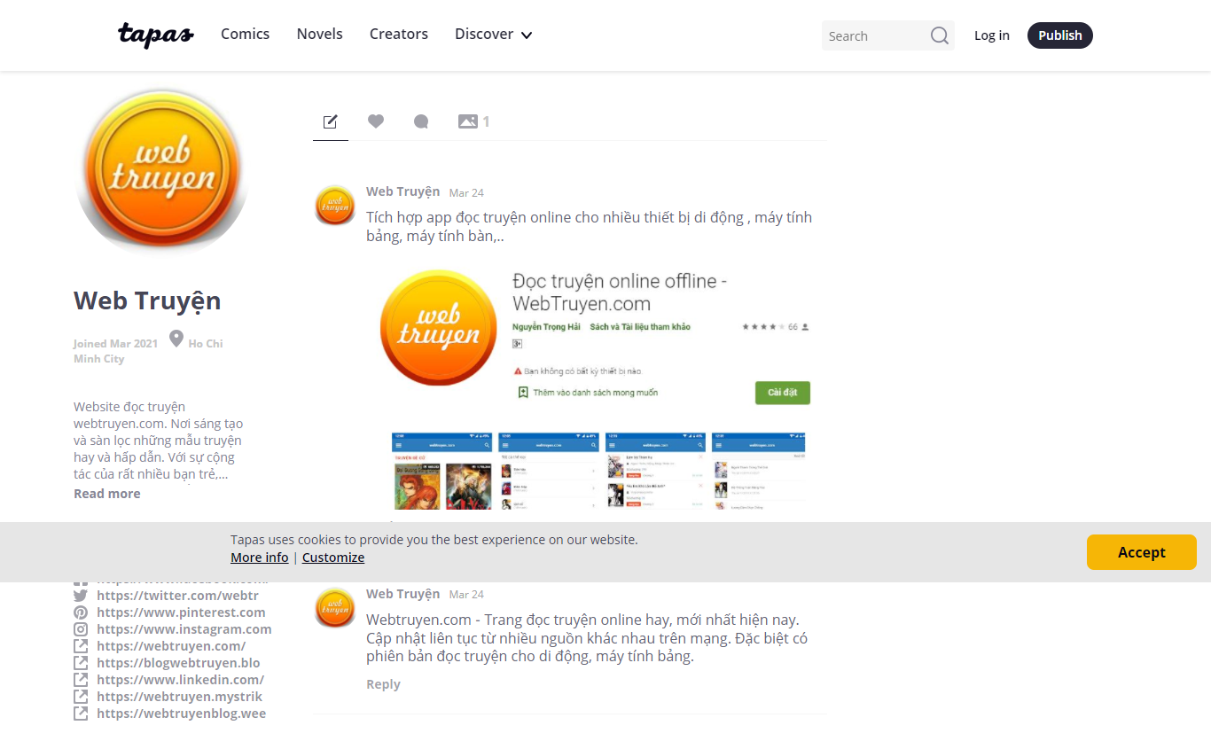 Thiết kế Website web truyện - tapasio