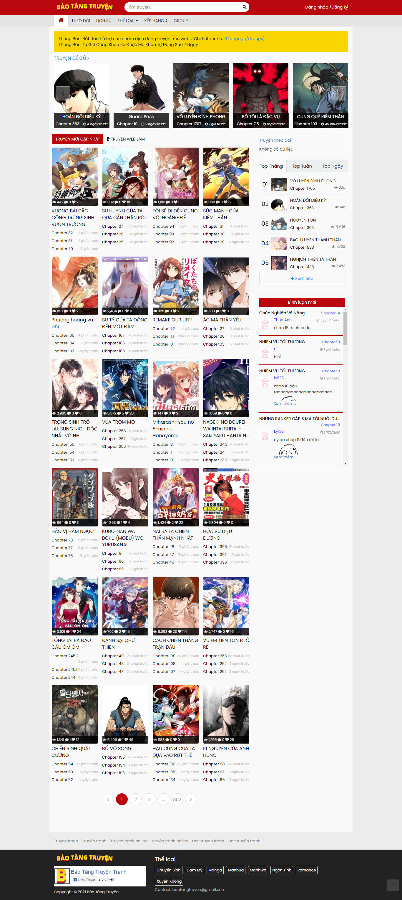 Thiết kế Website web truyện - baotangtruyentranhcom