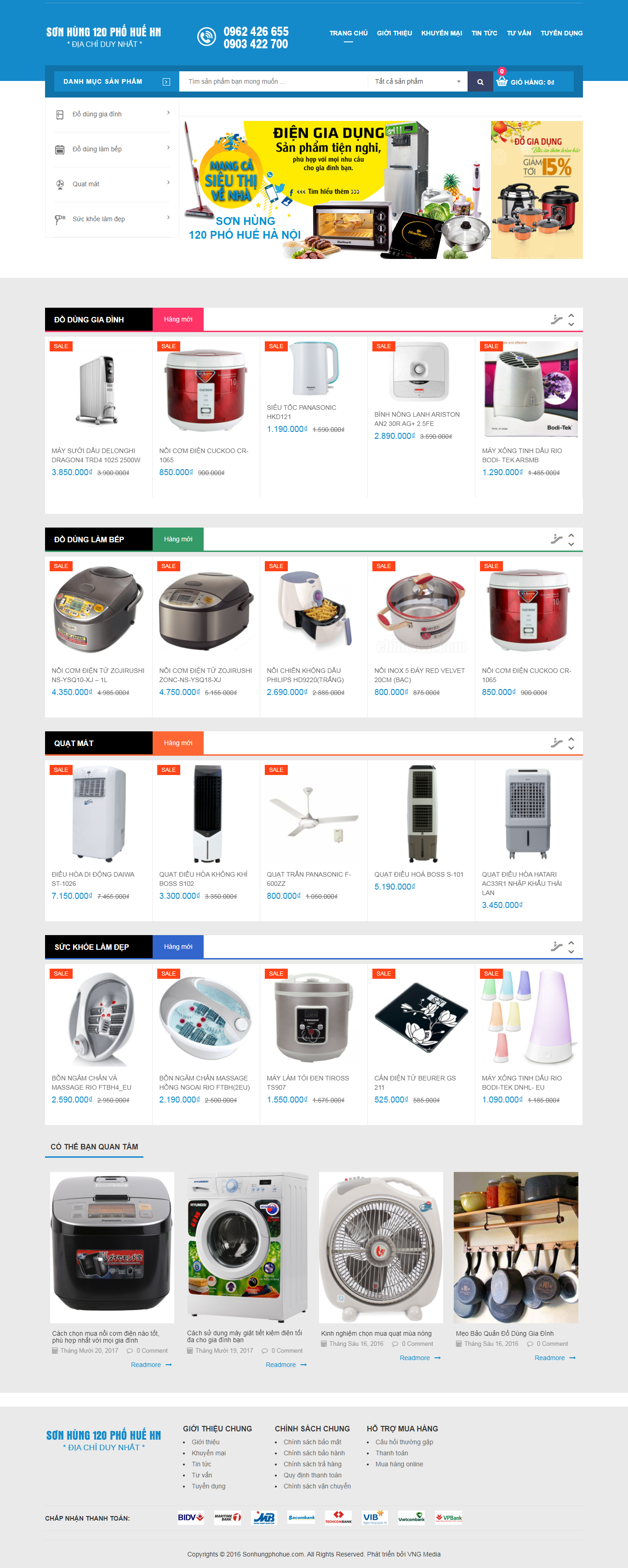 Thiết kế Website web bán nồi - sonhungphohuecom