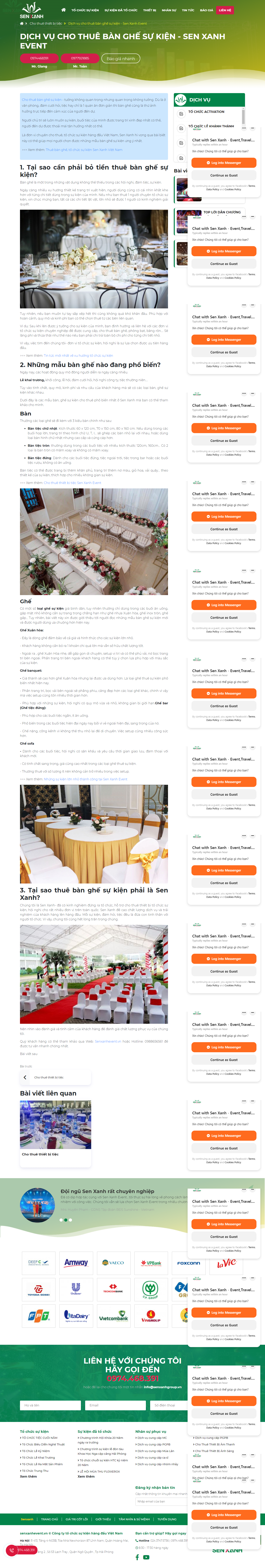 Thiết kế Website web cho thuê bàn ghế đám cưới - senxanheventvn