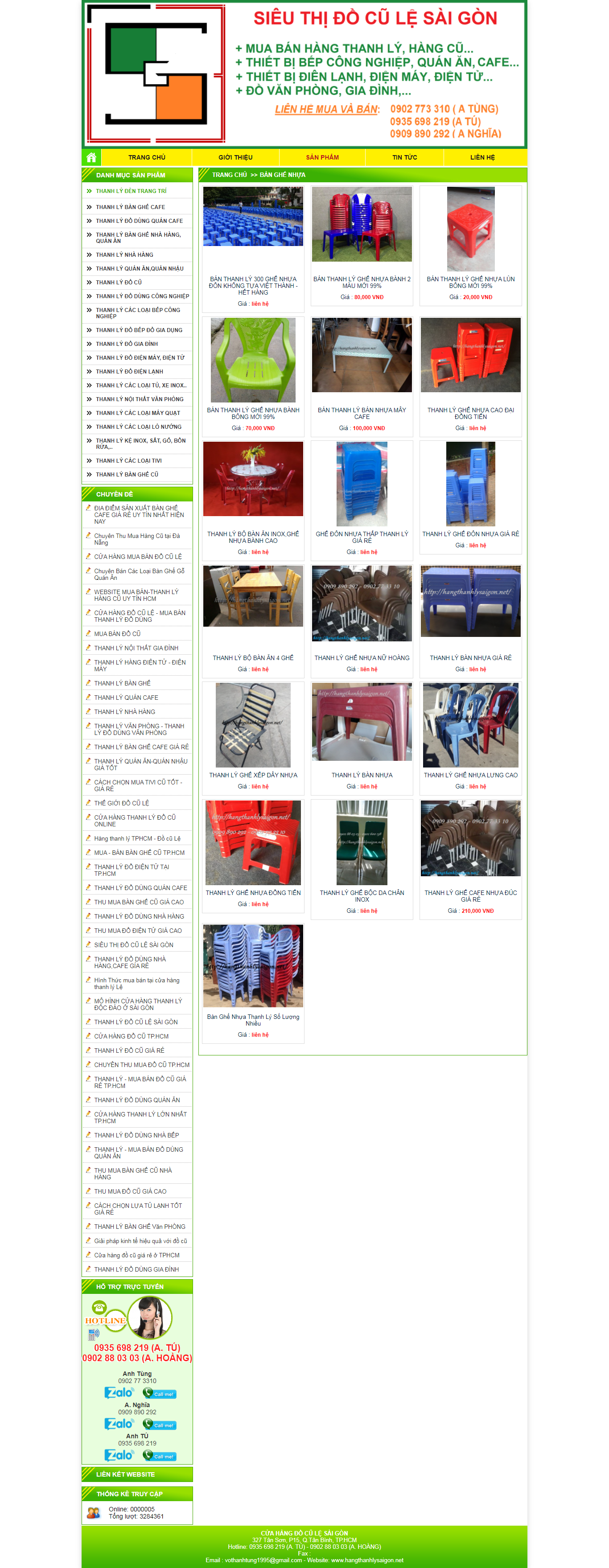 Thiết kế Website web bán bàn ghế nhựa - hangthanhlysaigonnet