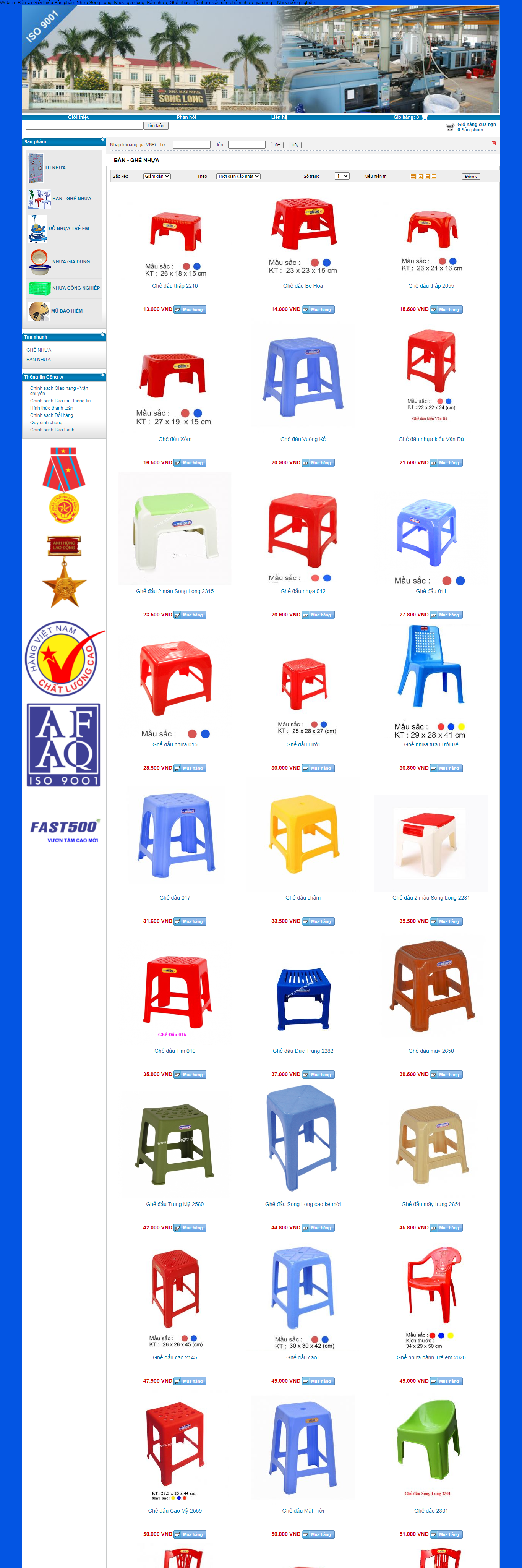 Thiết kế Website web bán bàn ghế nhựa - nhuasonglongvn