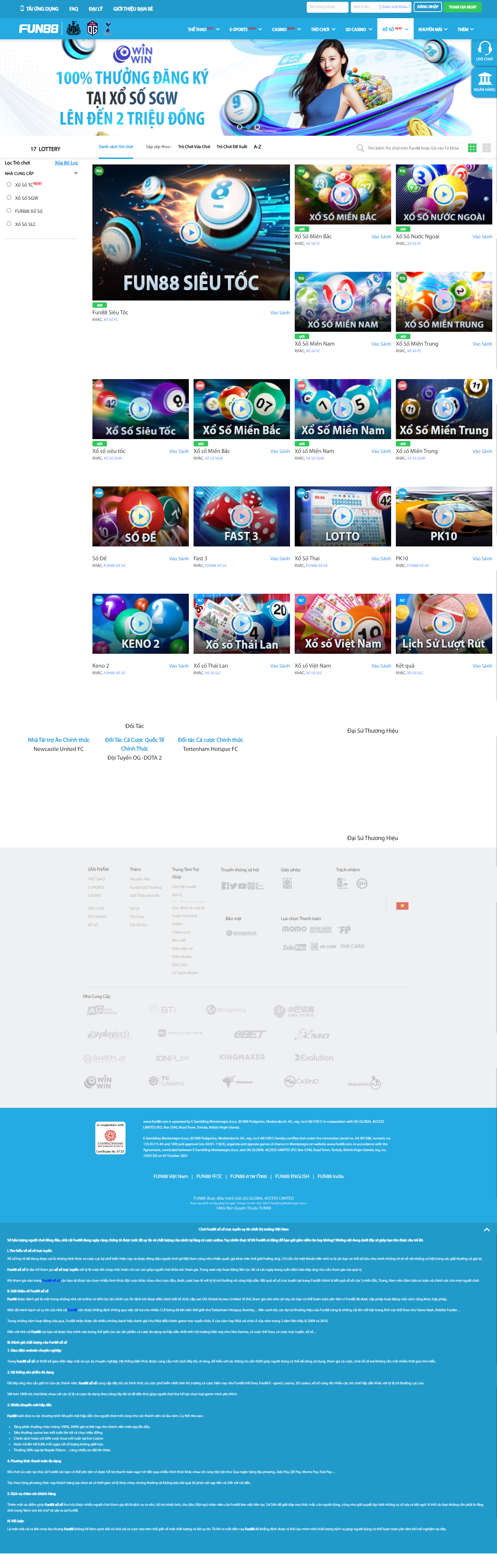 Thiết kế Website web xổ số trực tiếp - wwwfun88kingcom