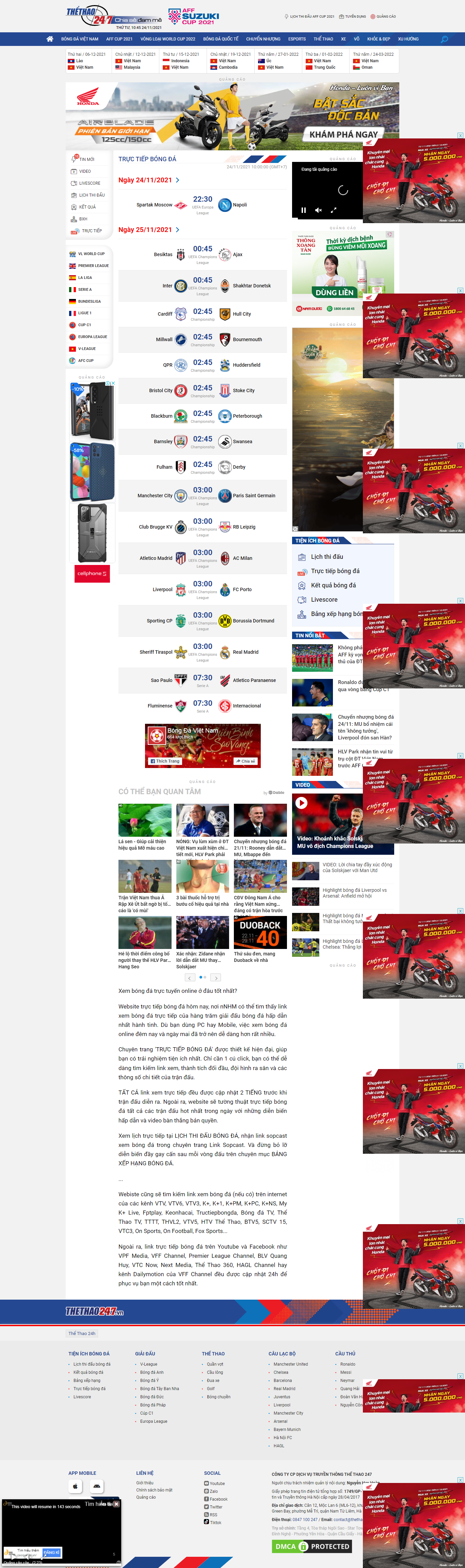 Thiết kế Website web bóng đá trực tiếp - thethao247vn