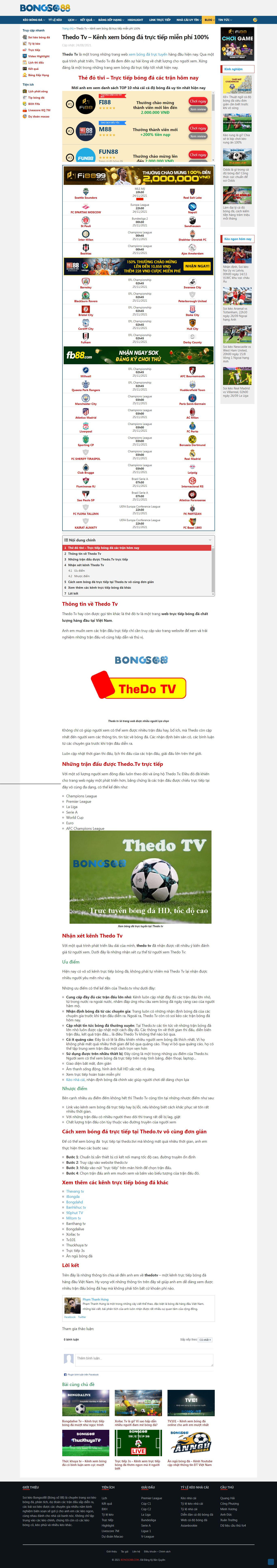 Thiết kế Website web bóng đá trực tiếp - bongso88com