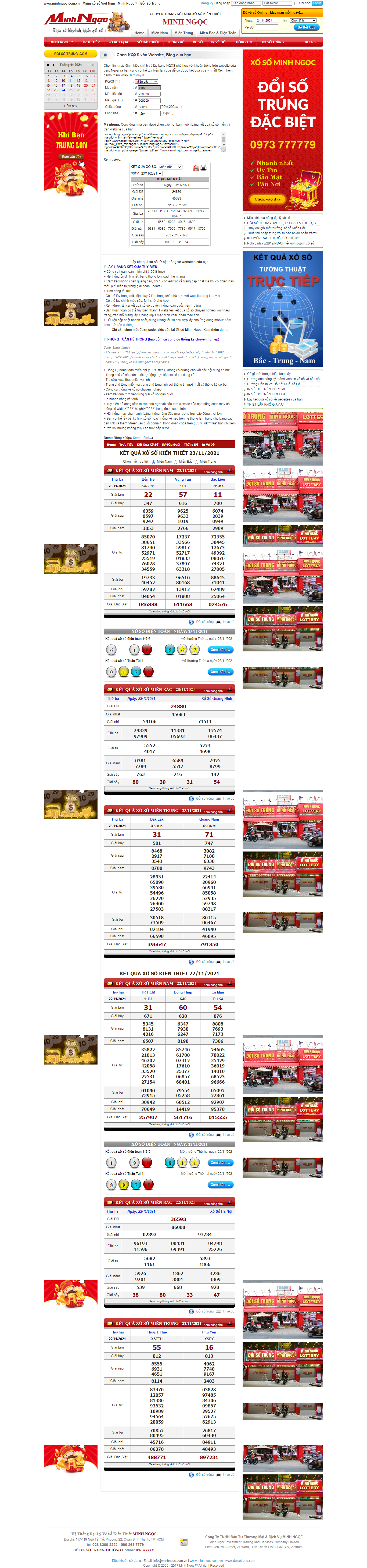Thiết kế Website web lấy kết quả xổ số tự động - wwwminhngoccomvn