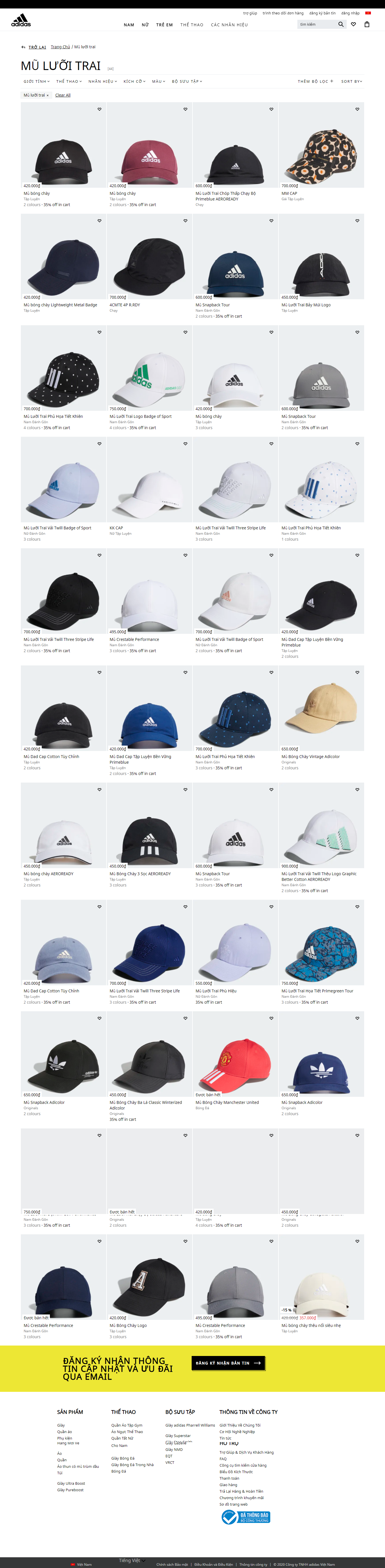 Thiết kế Website web bán mũ lưỡi trai - wwwadidascomvn