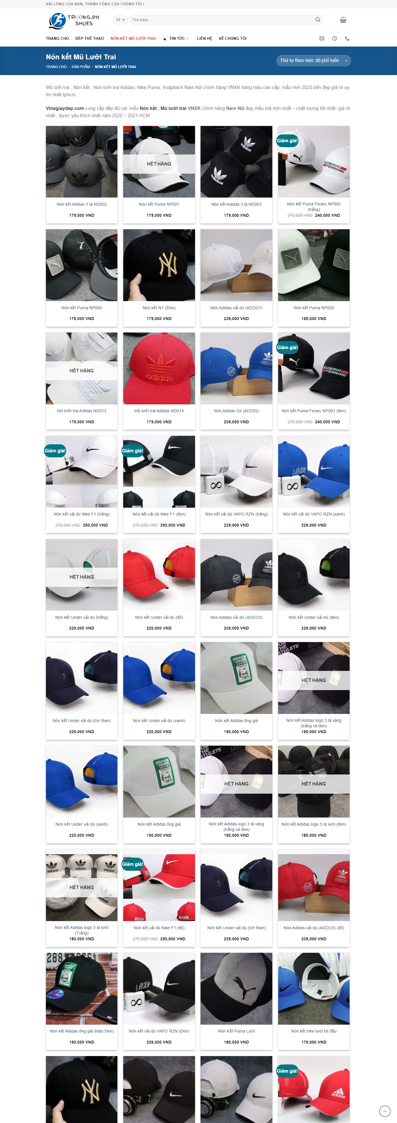 Thiết kế Website web bán mũ lưỡi trai - vinagiaydepcom